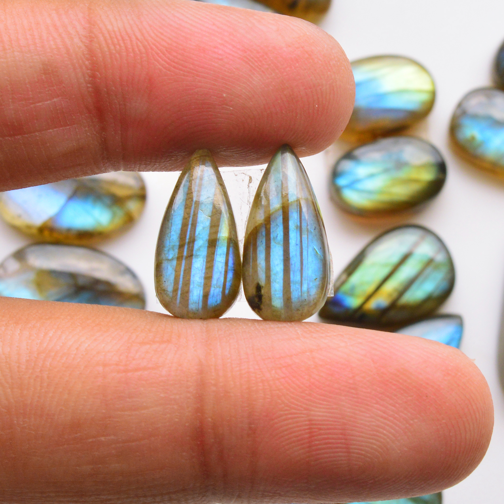 9 Pair 196Cts  Natural Labradorite Pair Gemstone Lot for jewellery making  32x10 22x12mm 19799