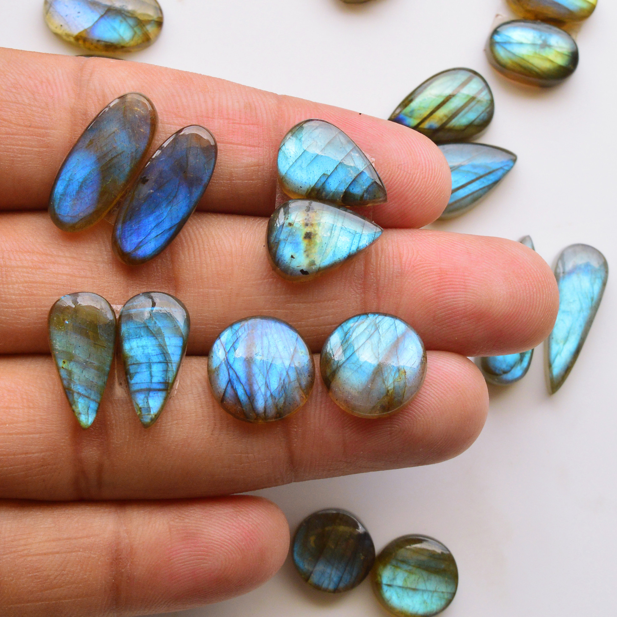9 Pair 196Cts  Natural Labradorite Pair Gemstone Lot for jewellery making  32x10 22x12mm 19799