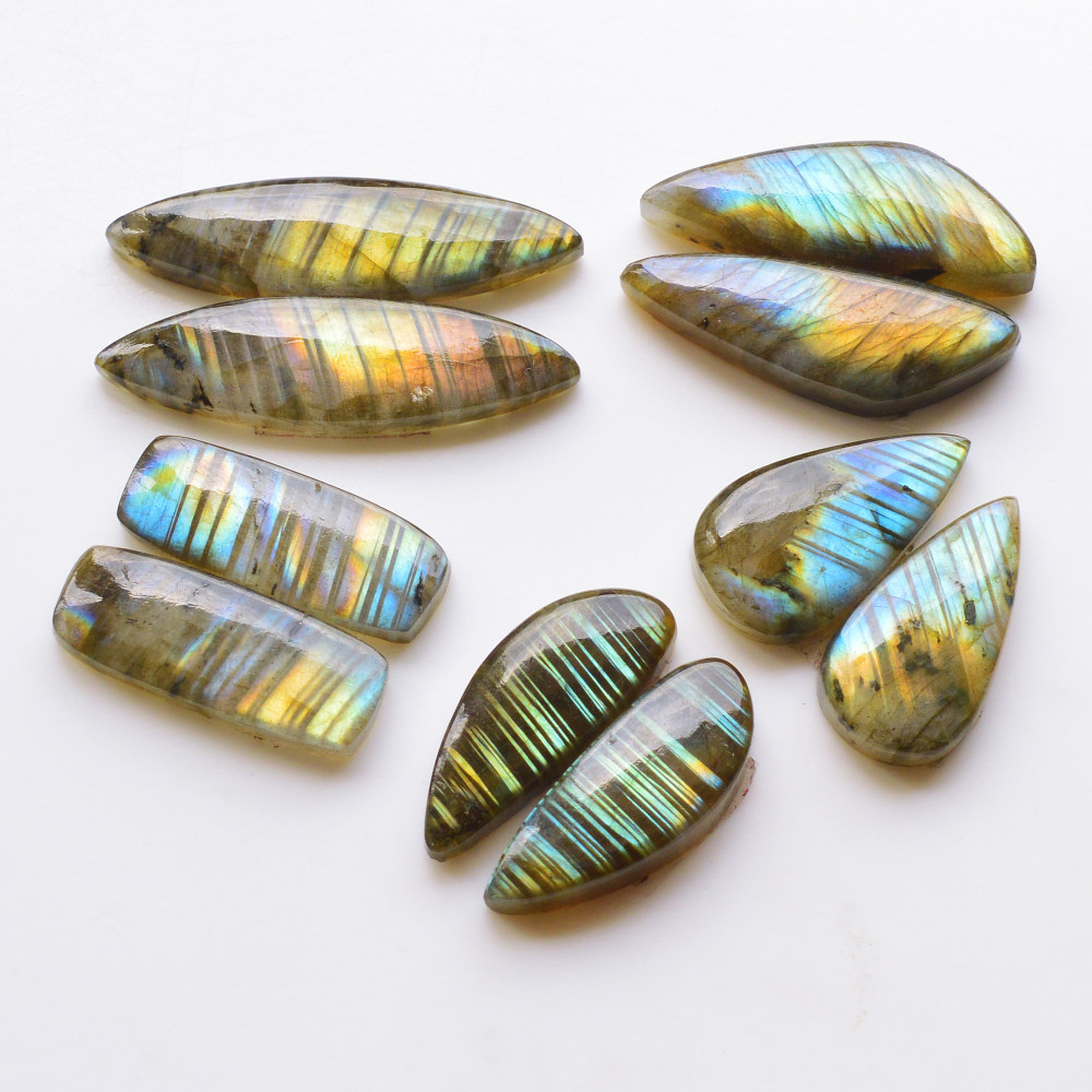 Image of 5 Pair 105Cts  Natural Labradorite Pair Gemstone Lot for jewellery making  34x9 23x9mm #19802