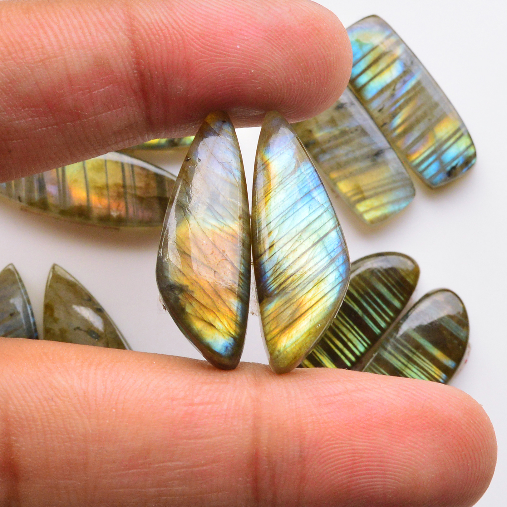 5 Pair 105Cts  Natural Labradorite Pair Gemstone Lot for jewellery making  34x9 23x9mm 19802