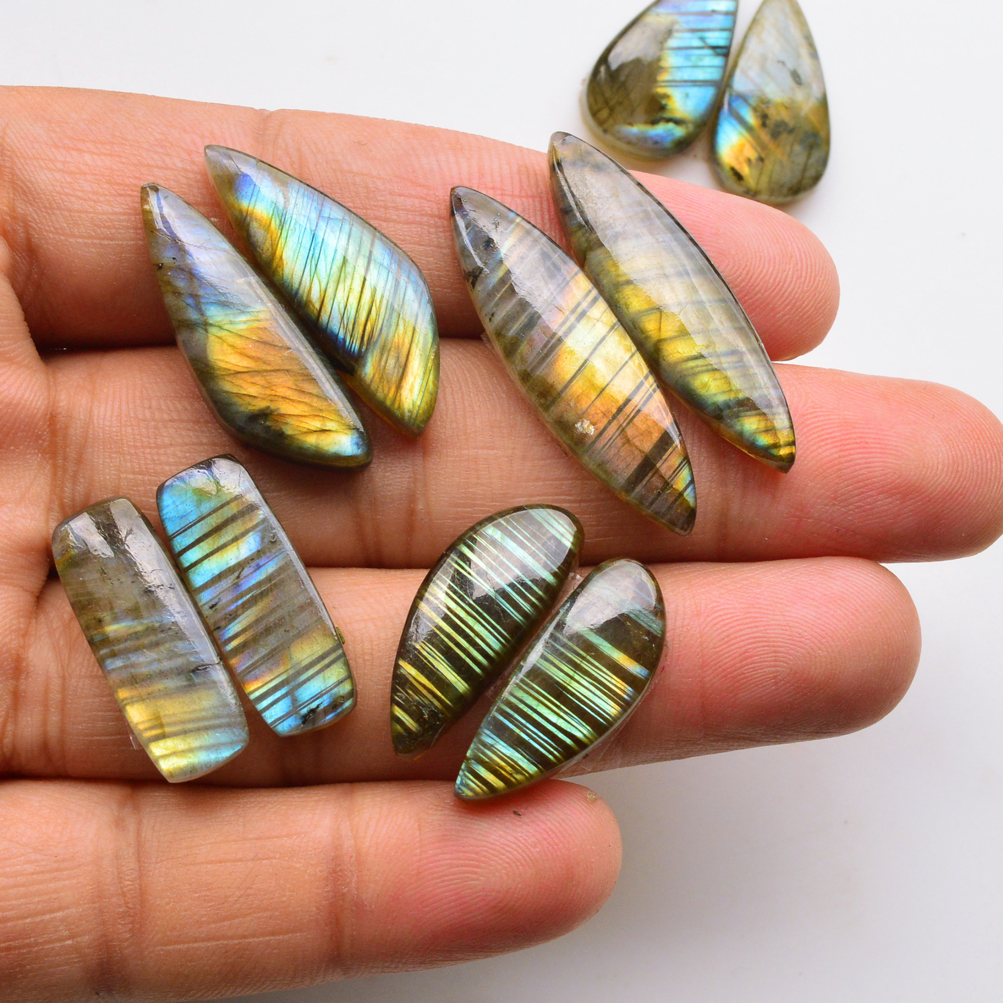 5 Pair 105Cts Natural Labradorite Pair Gemstone Lot for jewellery making 34x9 23x9mm 19802