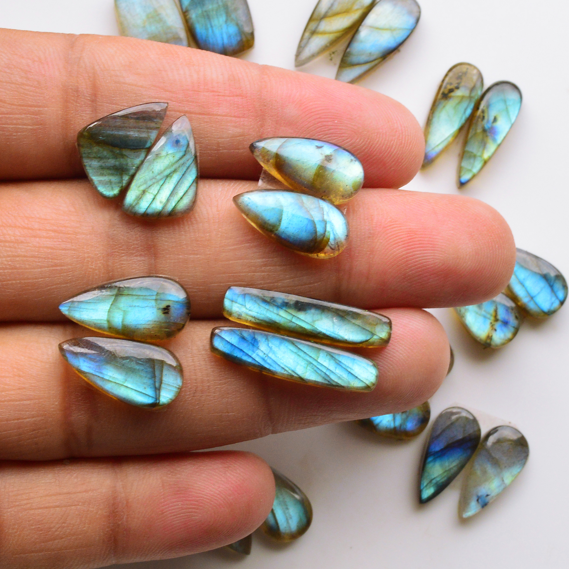 15 Pair 124Cts Natural Labradorite Pair Gemstone Lot for jewellery making 24x5 10x10mm 19803