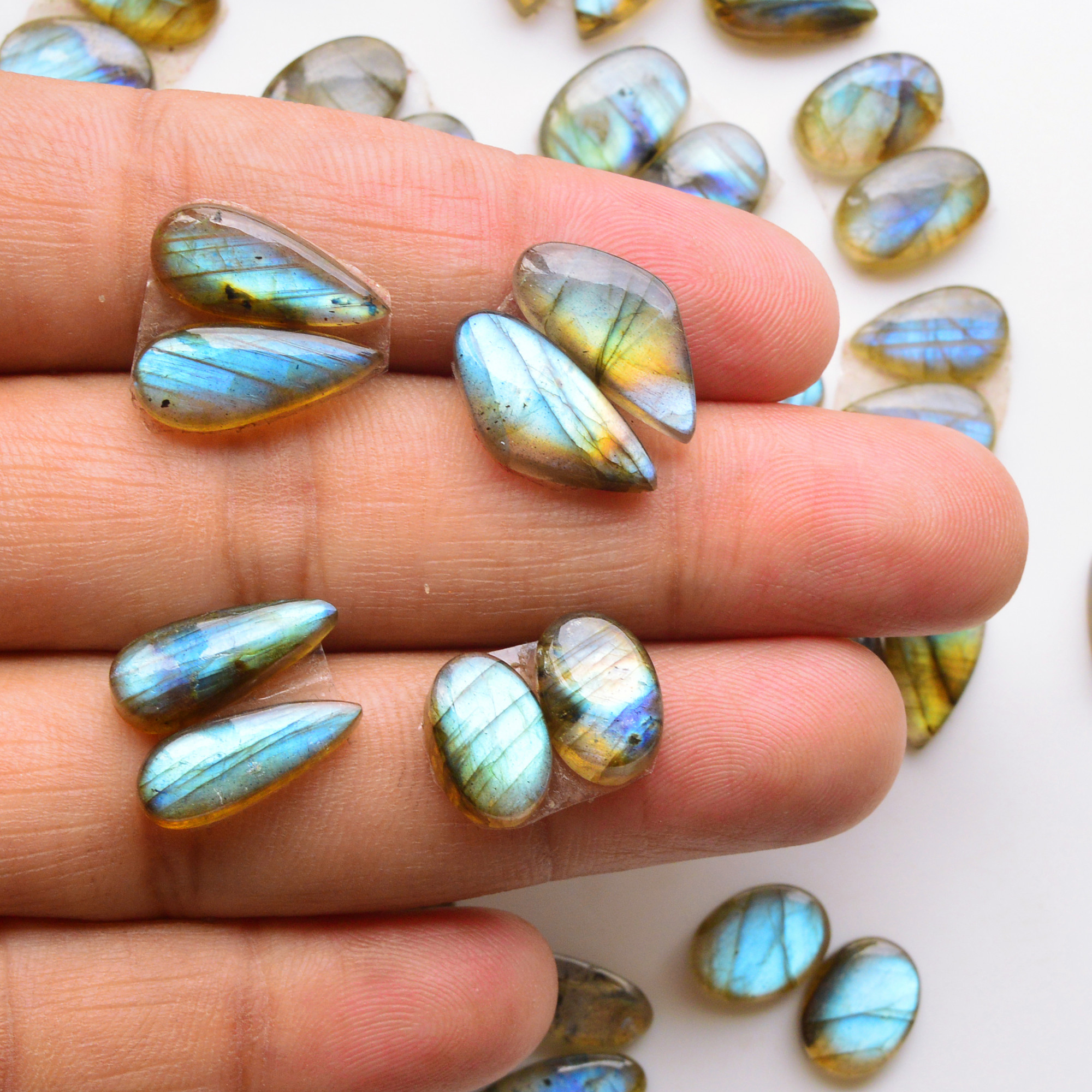 21 Pair 135Cts Natural Labradorite Pair Gemstone Lot for jewellery making 16x7 9x9mm 19804