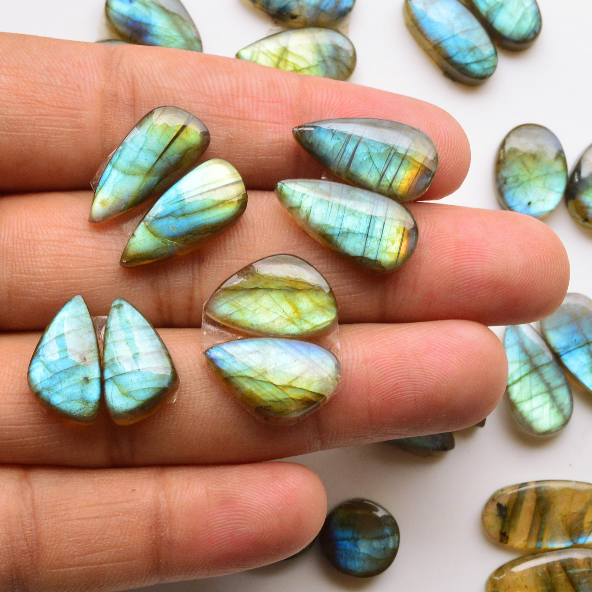 14 Pair 170Cts  Natural Labradorite Pair Gemstone Lot for jewellery making  18x9 11x11mm 19805