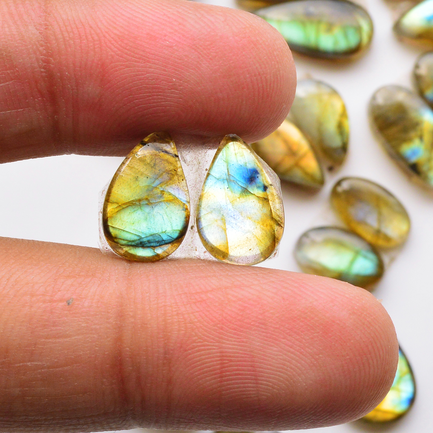 18 Pair 130Cts Natural Labradorite Pair Gemstone Lot for jewellery making 15x7 9x9mm 19808