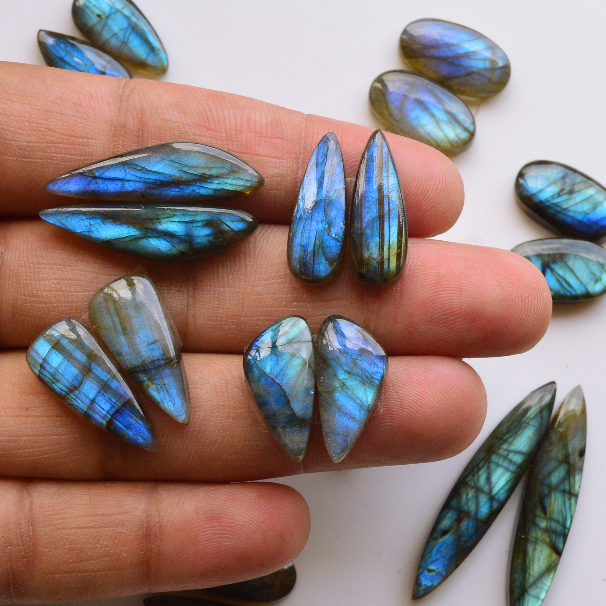 10 Pair 172Cts  Natural Labradorite Pair Gemstone Lot for jewellery making  39x8 16x10mm 19810