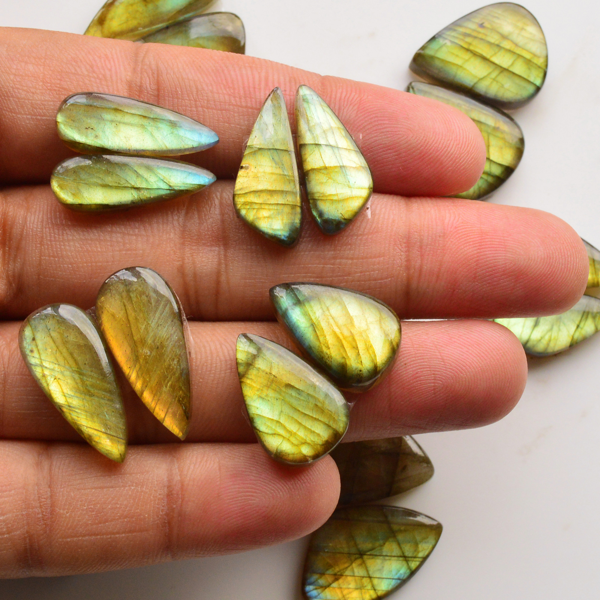10 Pair 208Cts  Natural Labradorite Pair Gemstone Lot for jewellery making  23x11 15x15mm 19813