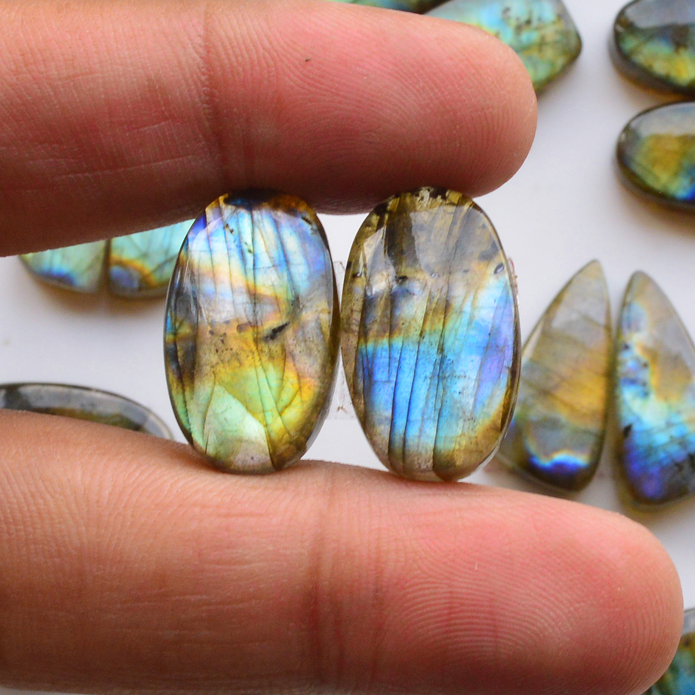 9 Pair 202Cts  Natural Labradorite Pair Gemstone Lot for jewellery making  33x8 21x12mm 19816