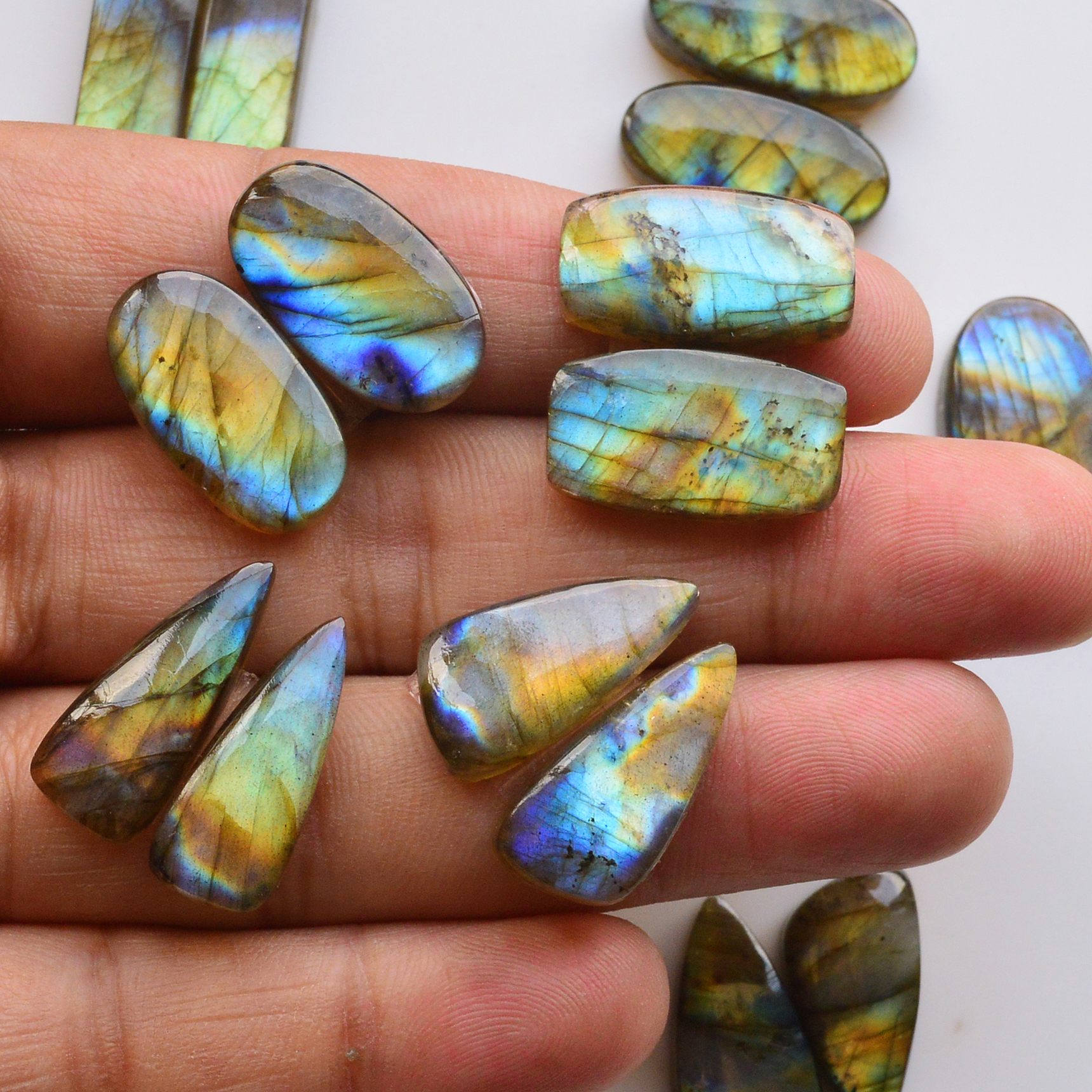 9 Pair 202Cts  Natural Labradorite Pair Gemstone Lot for jewellery making  33x8 21x12mm 19816