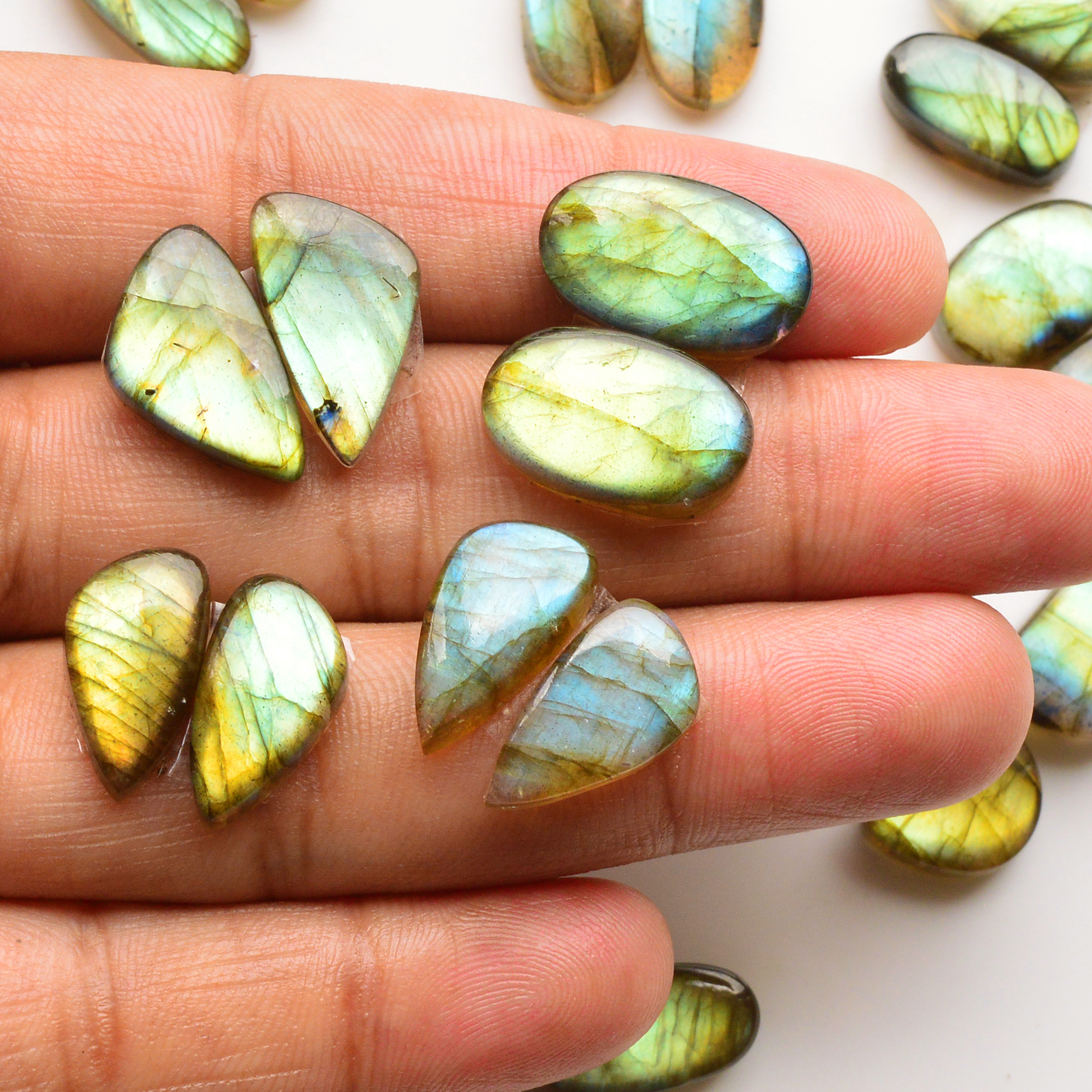 11 Pair 158Cts Natural Labradorite Pair Gemstone Lot for jewellery making 18x12 15x9mm 19825
