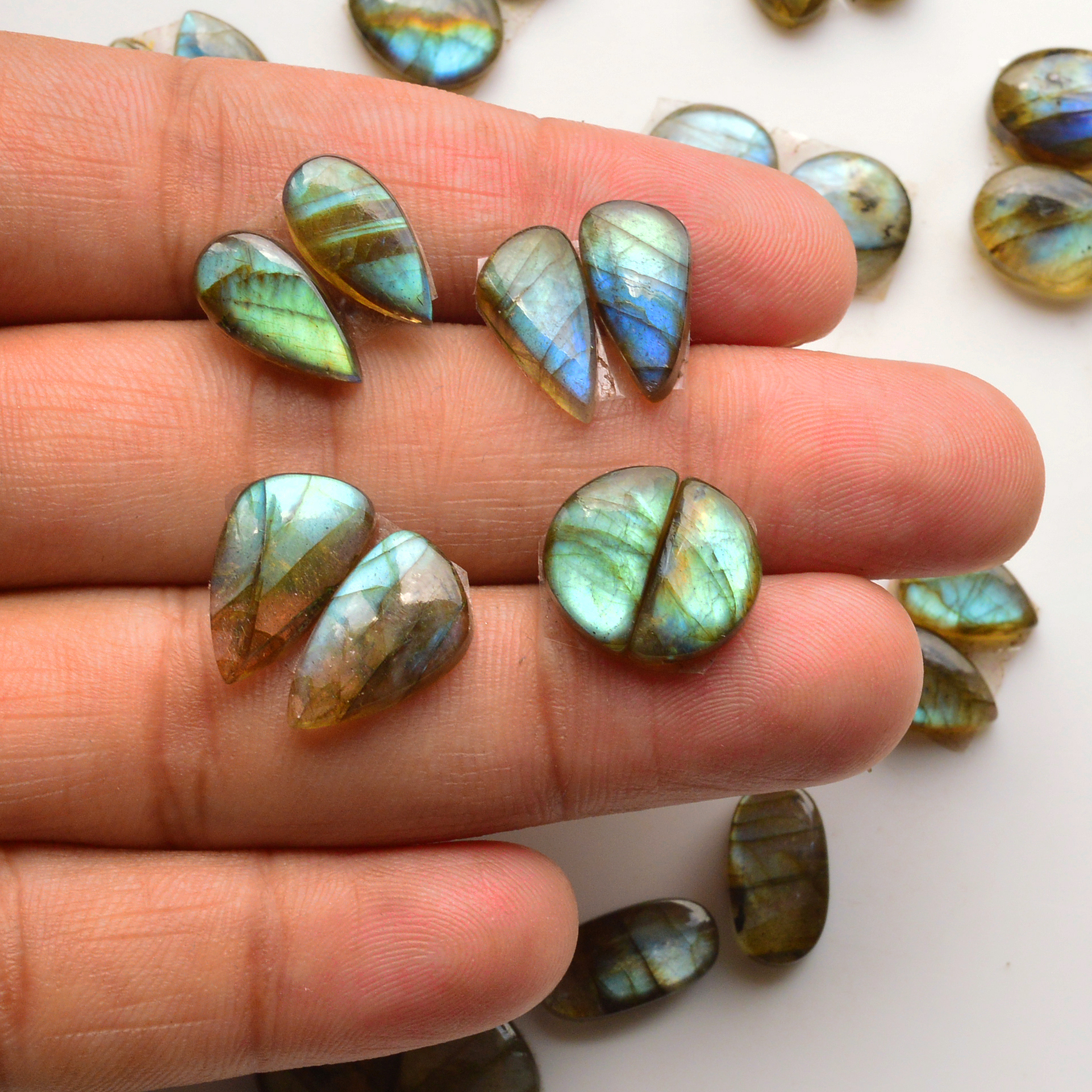 19 Pair 135Cts  Natural Labradorite Pair Gemstone Lot for jewellery making  13x10 10x7mm 19828