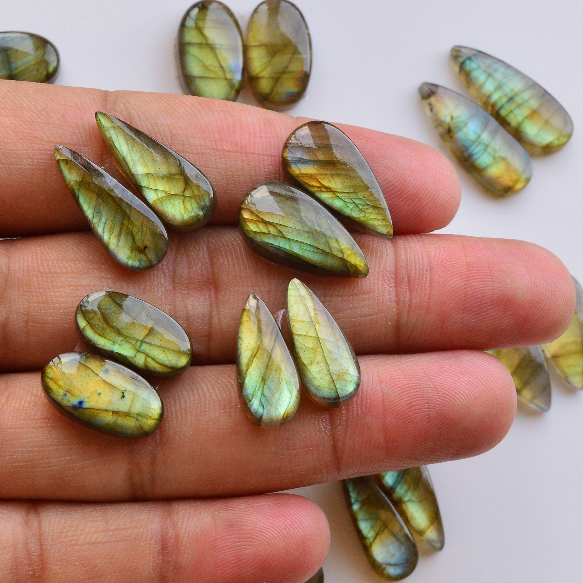 10 Pair 136Cts Natural Labradorite Pair Gemstone Lot for jewellery making 21x8 16x8mm 19829