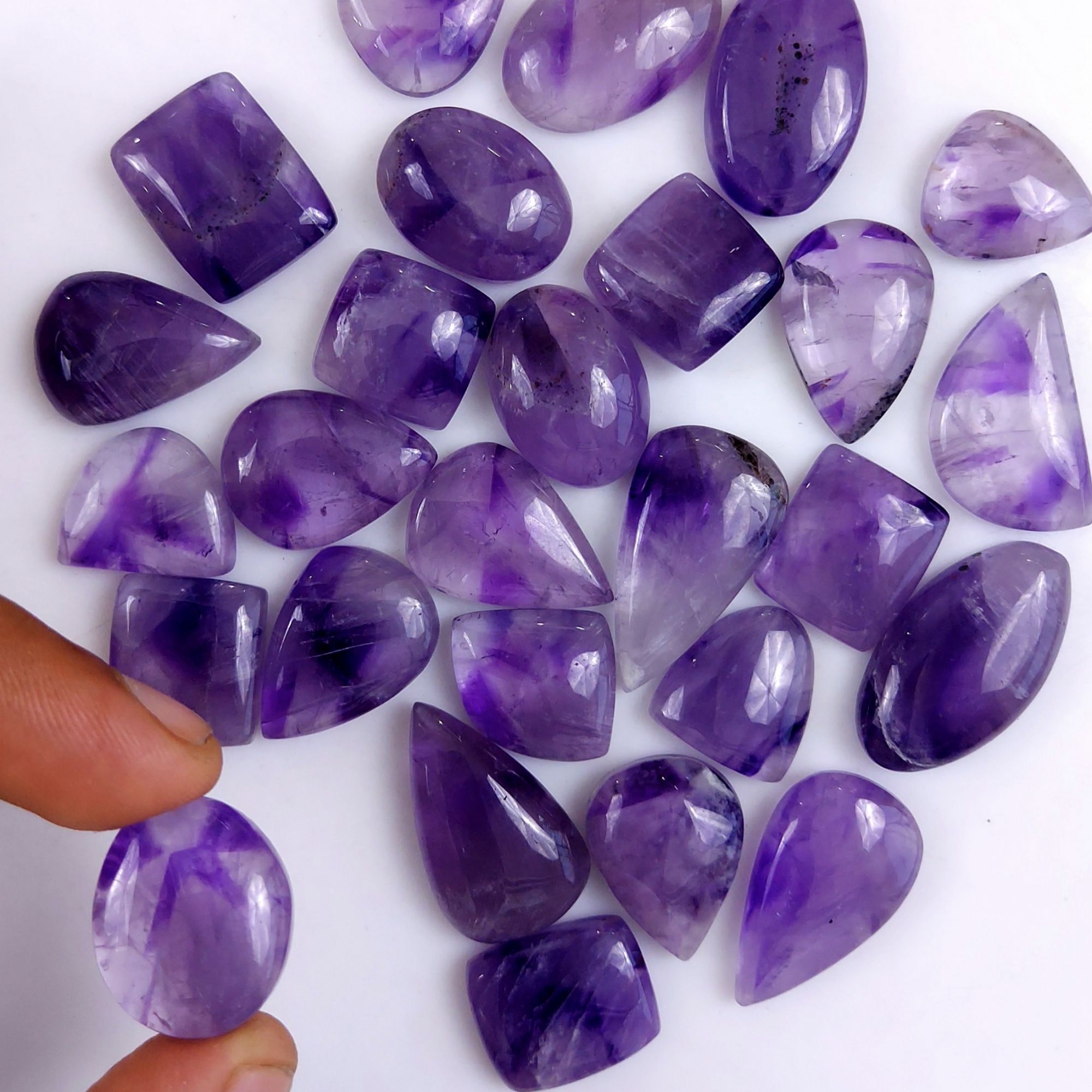 27Pcs 559Cts Natural Purple Amethyst Loose Cabochon Flat Back Both Side Polish Gemstone Lot 25x13 15x15mmG-1983