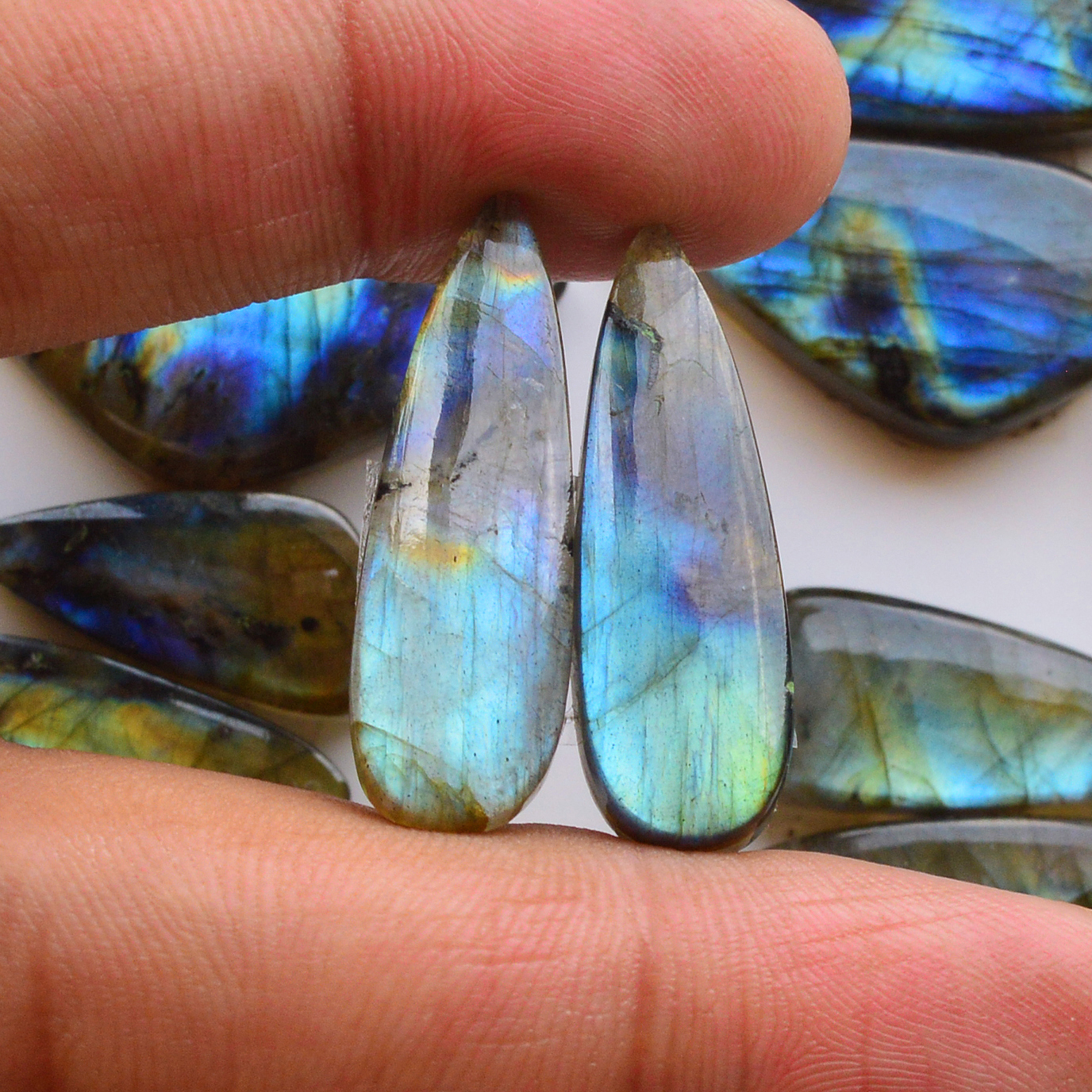 8 Pair 228Cts Natural Labradorite Pair Gemstone Lot for jewellery making 37x19 20x11mm 19830