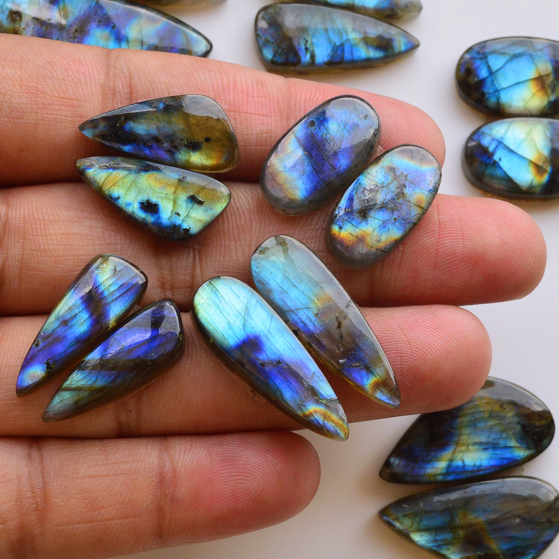 8 Pair 228Cts Natural Labradorite Pair Gemstone Lot for jewellery making 37x19 20x11mm 19830