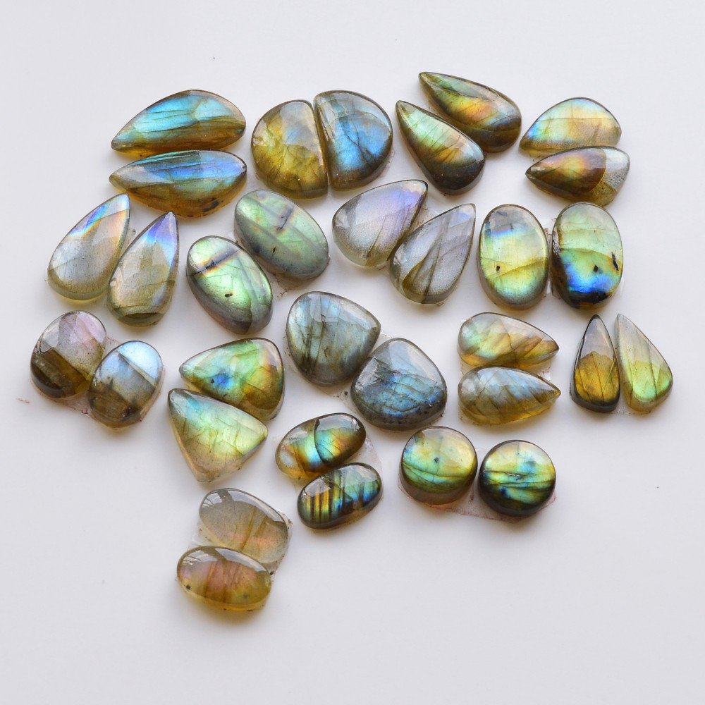 Image of 16 Pair 154Cts  Natural Labradorite Pair Gemstone Lot for jewellery making  17x9 10x10mm #19833