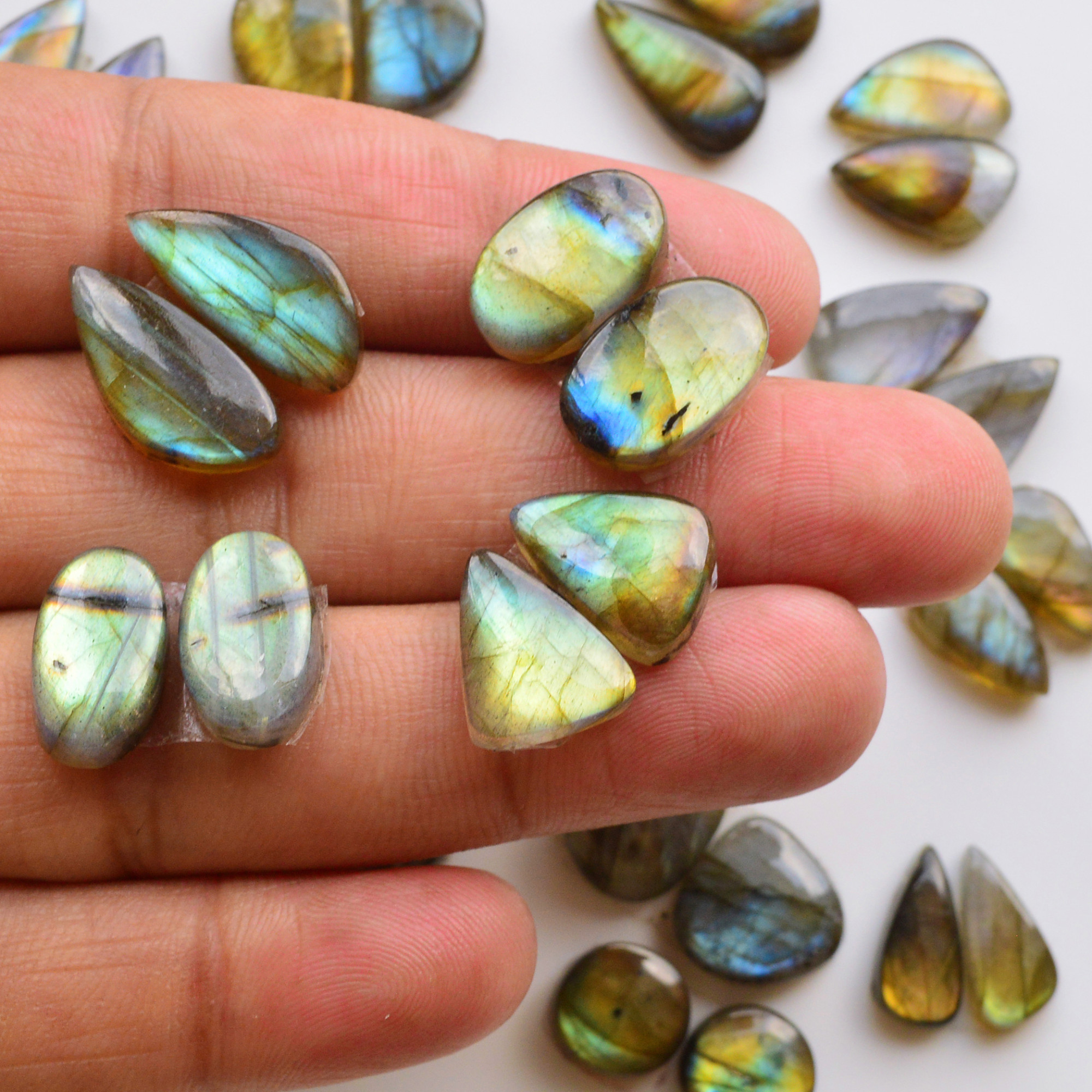 16 Pair 154Cts  Natural Labradorite Pair Gemstone Lot for jewellery making  17x9 10x10mm 19833