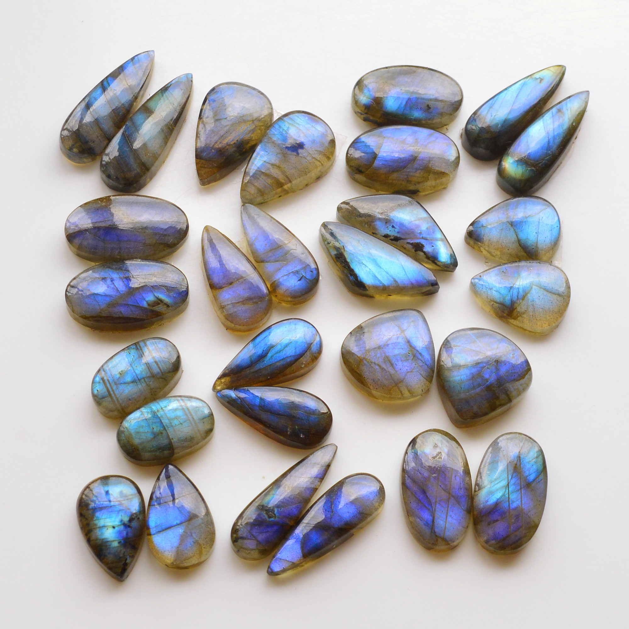 14 Pair 195Cts Natural Labradorite Pair Gemstone Lot for jewellery making 22x8 14x9mm 19835