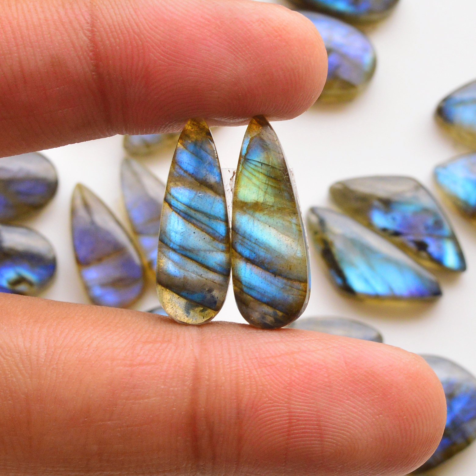14 Pair 195Cts Natural Labradorite Pair Gemstone Lot for jewellery making 22x8 14x9mm 19835