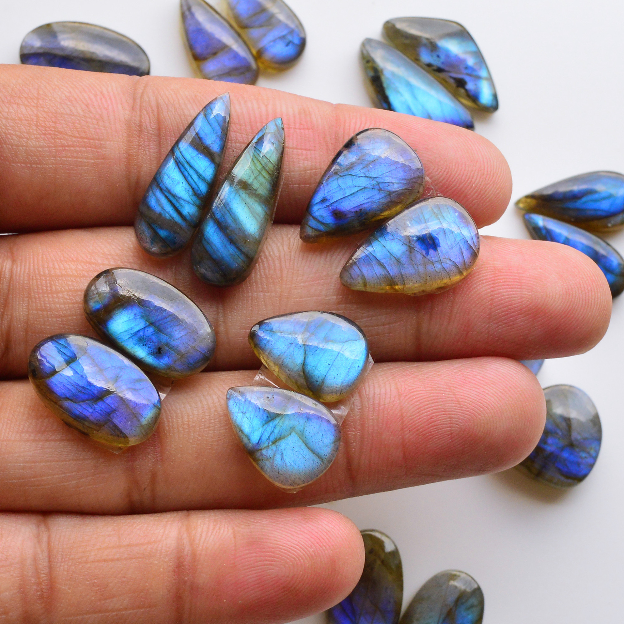 14 Pair 195Cts  Natural Labradorite Pair Gemstone Lot for jewellery making  22x8 14x9mm 19835