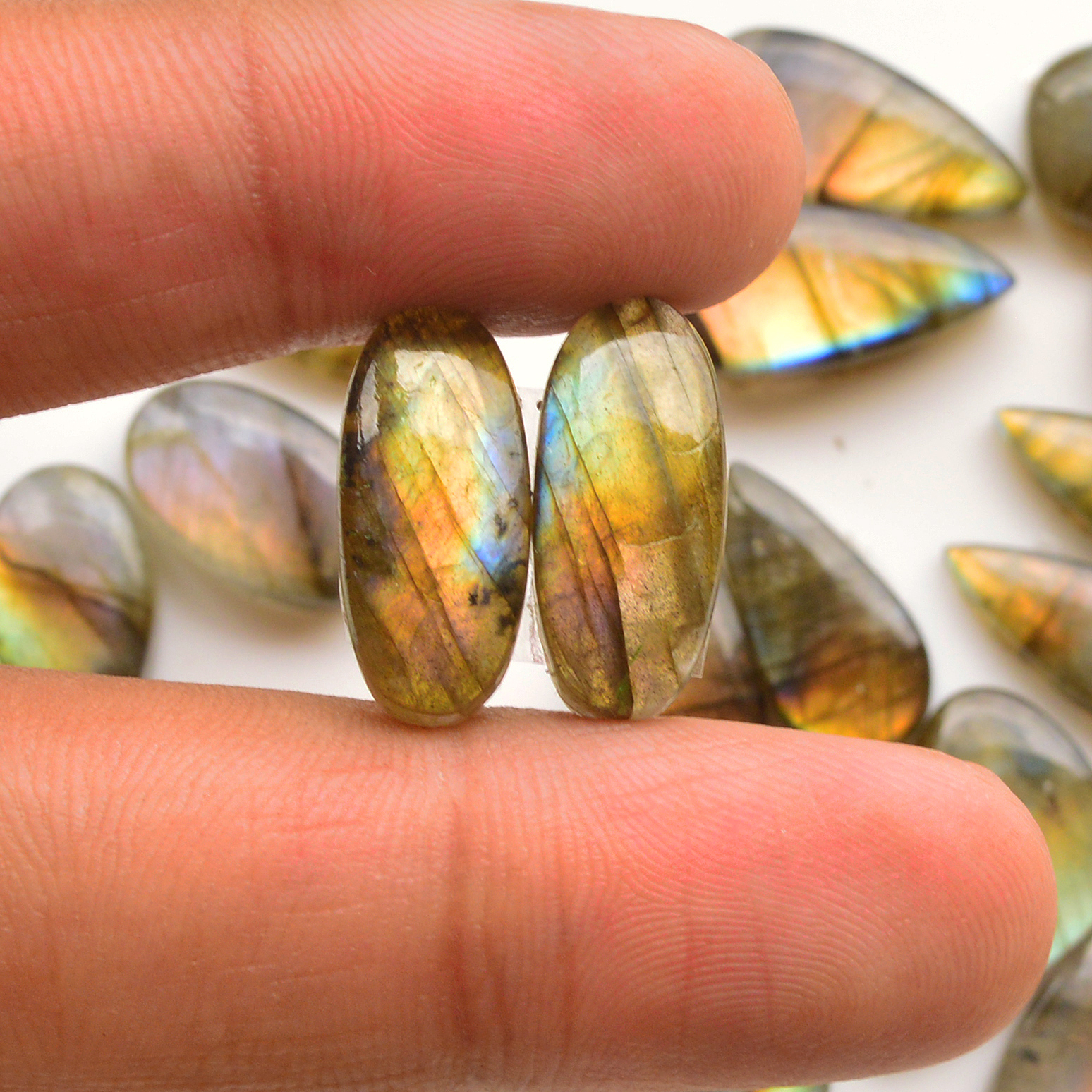 10 Pair 189Cts  Natural Labradorite Pair Gemstone Lot for jewellery making  30x14 15x11mm 19838