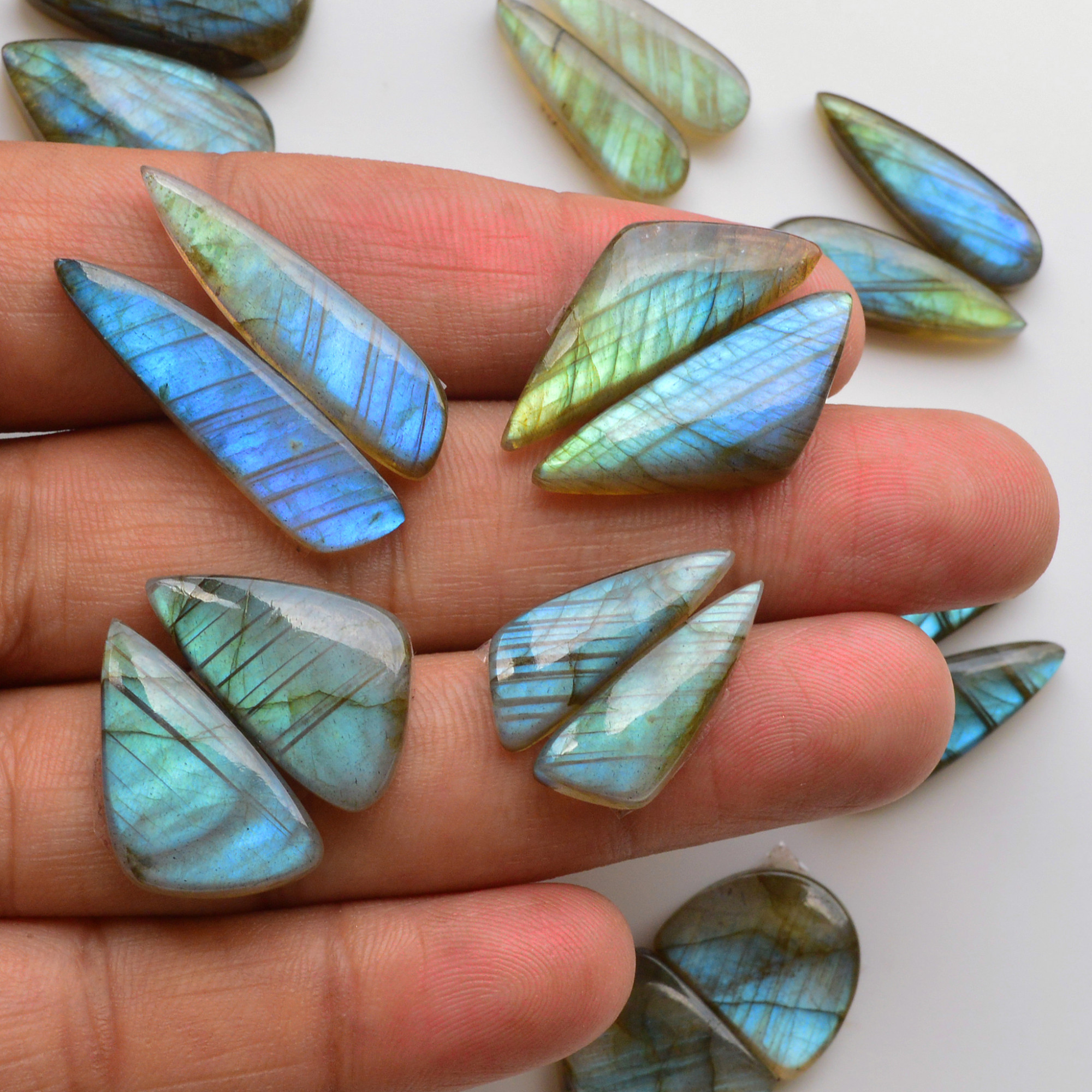 9 Pair 165Cts Natural Labradorite Pair Gemstone Lot for jewellery making 38x8 22x7mm 19839