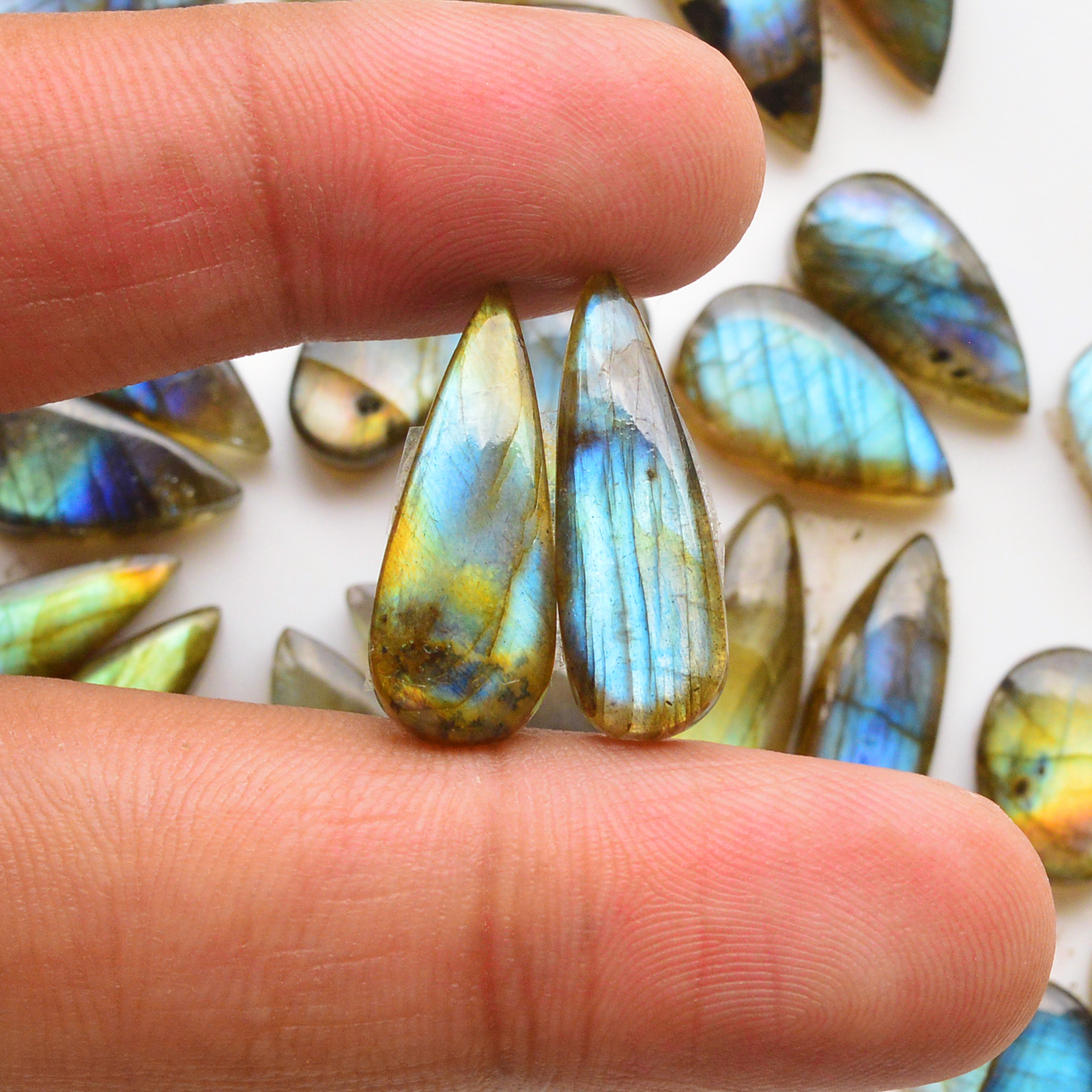 17 Pair 220Cts  Natural Labradorite Pair Gemstone Lot for jewellery making  25x7 11x11mm 19840