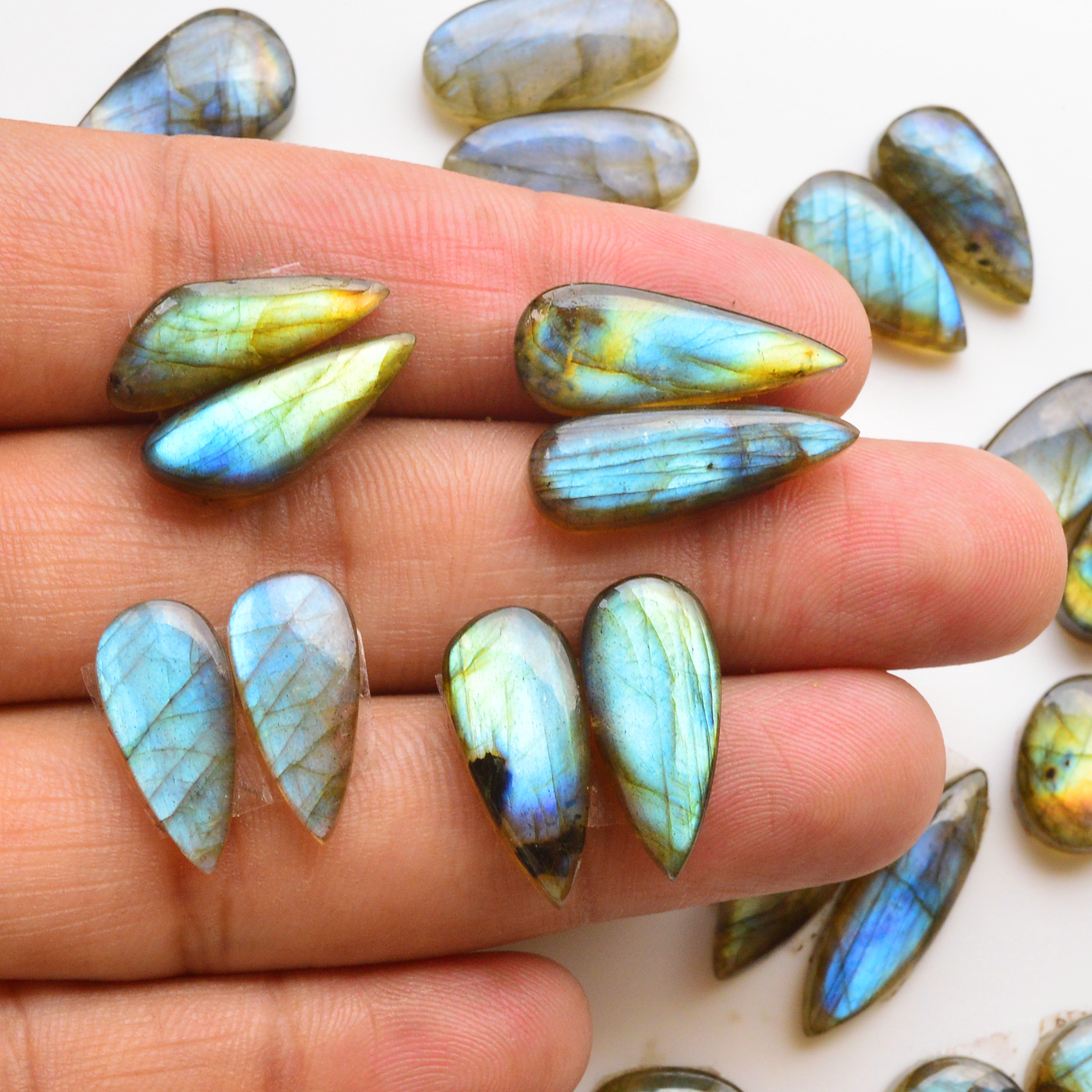 17 Pair 220Cts  Natural Labradorite Pair Gemstone Lot for jewellery making  25x7 11x11mm 19840