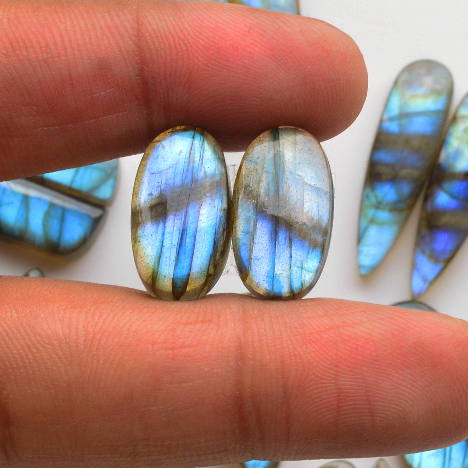 10 Pair 243Cts  Natural Labradorite Pair Gemstone Lot for jewellery making  34x 8 19x10mm 19841