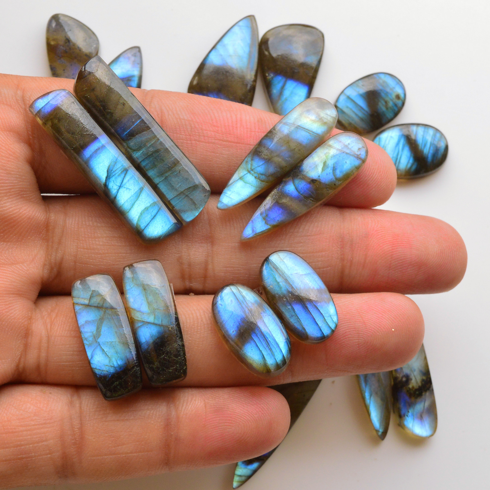10 Pair 243Cts  Natural Labradorite Pair Gemstone Lot for jewellery making  34x 8 19x10mm 19841