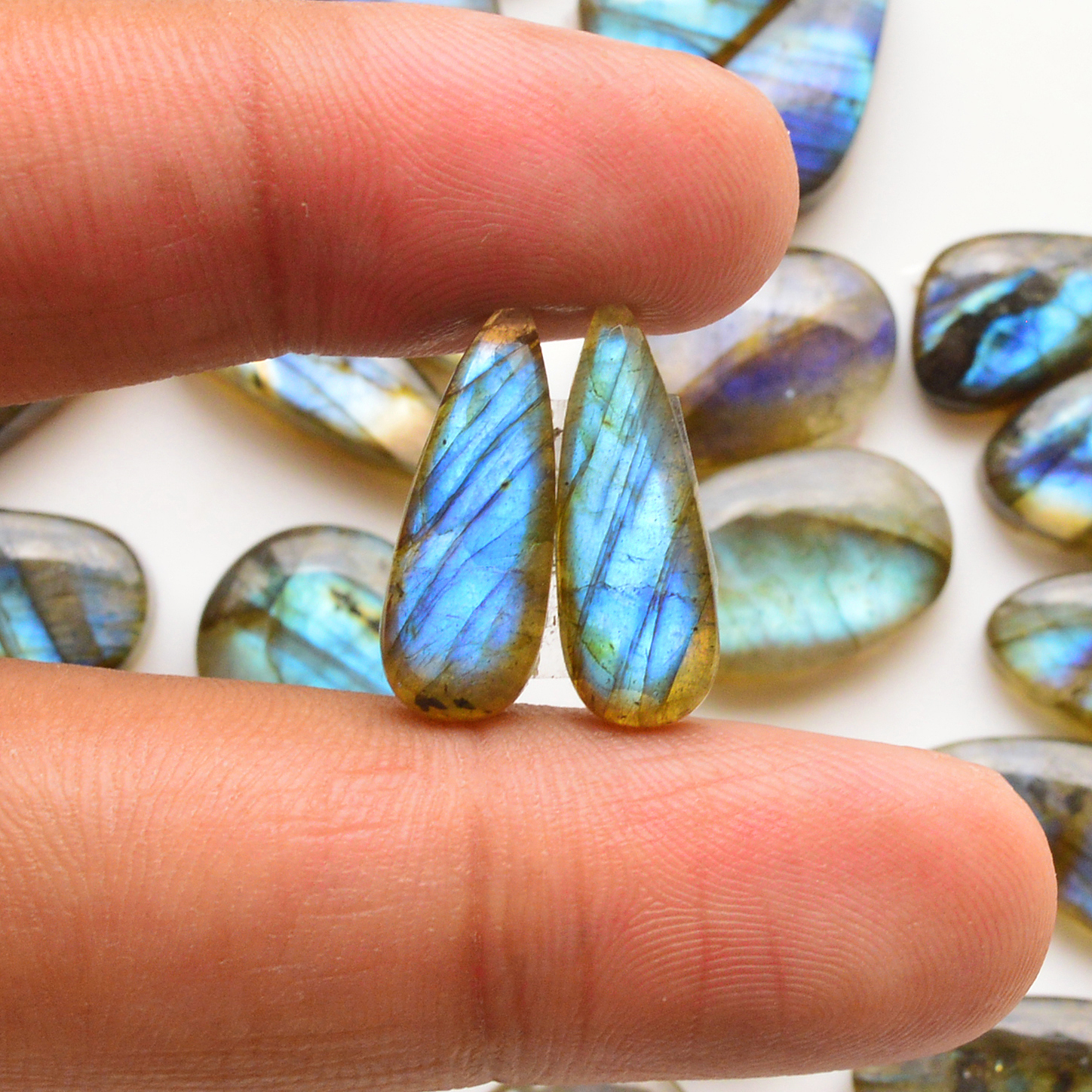 15 Pair 197Cts Natural Labradorite Pair Gemstone Lot for jewellery making 21x7 13x13mm 19843