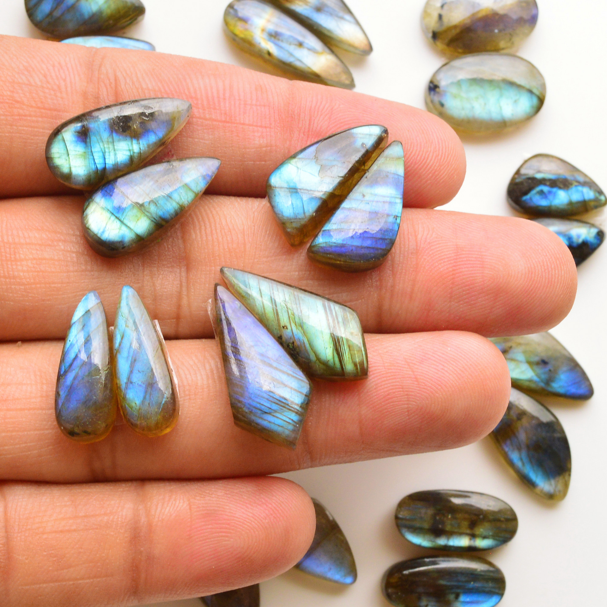 15 Pair 197Cts  Natural Labradorite Pair Gemstone Lot for jewellery making  21x7 13x13mm 19843