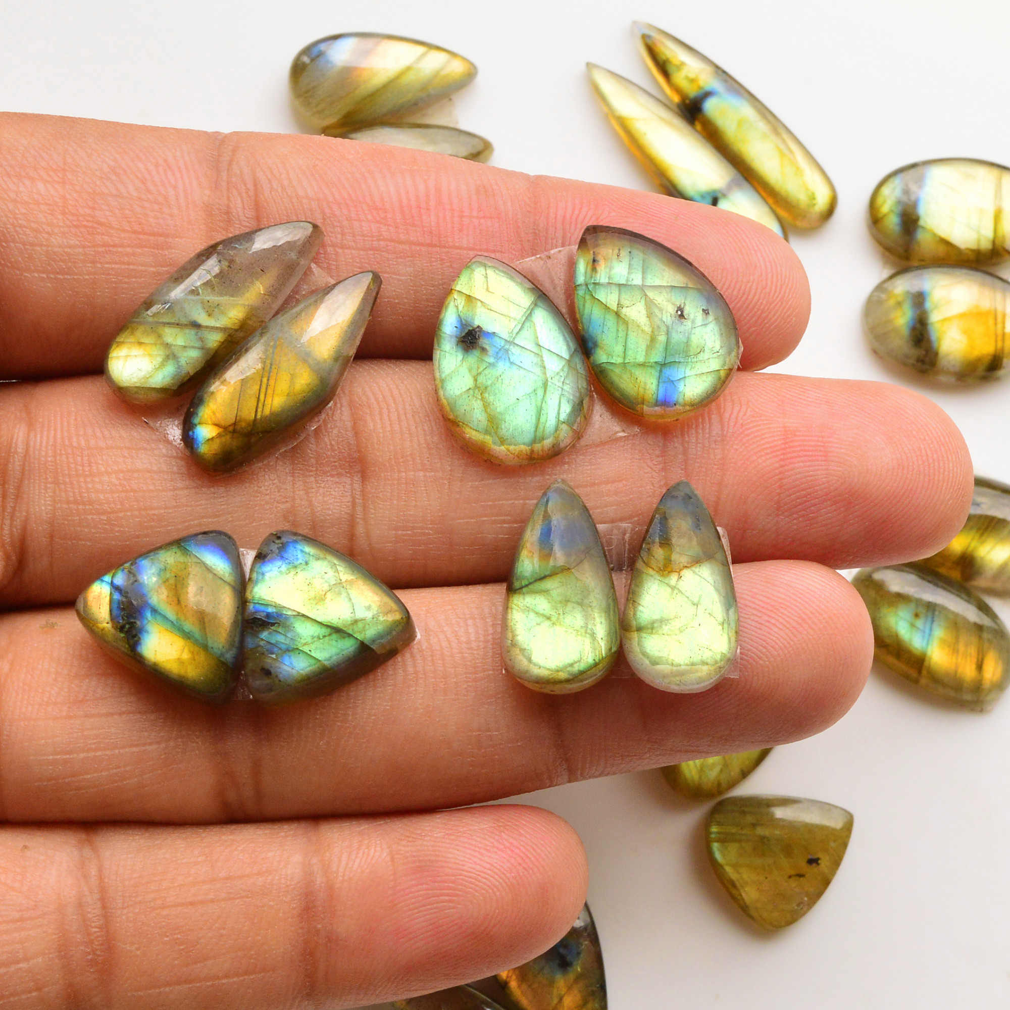 10 Pair 115Cts Natural Labradorite Pair Gemstone Lot for jewellery making 26x6 12x12mm 19844