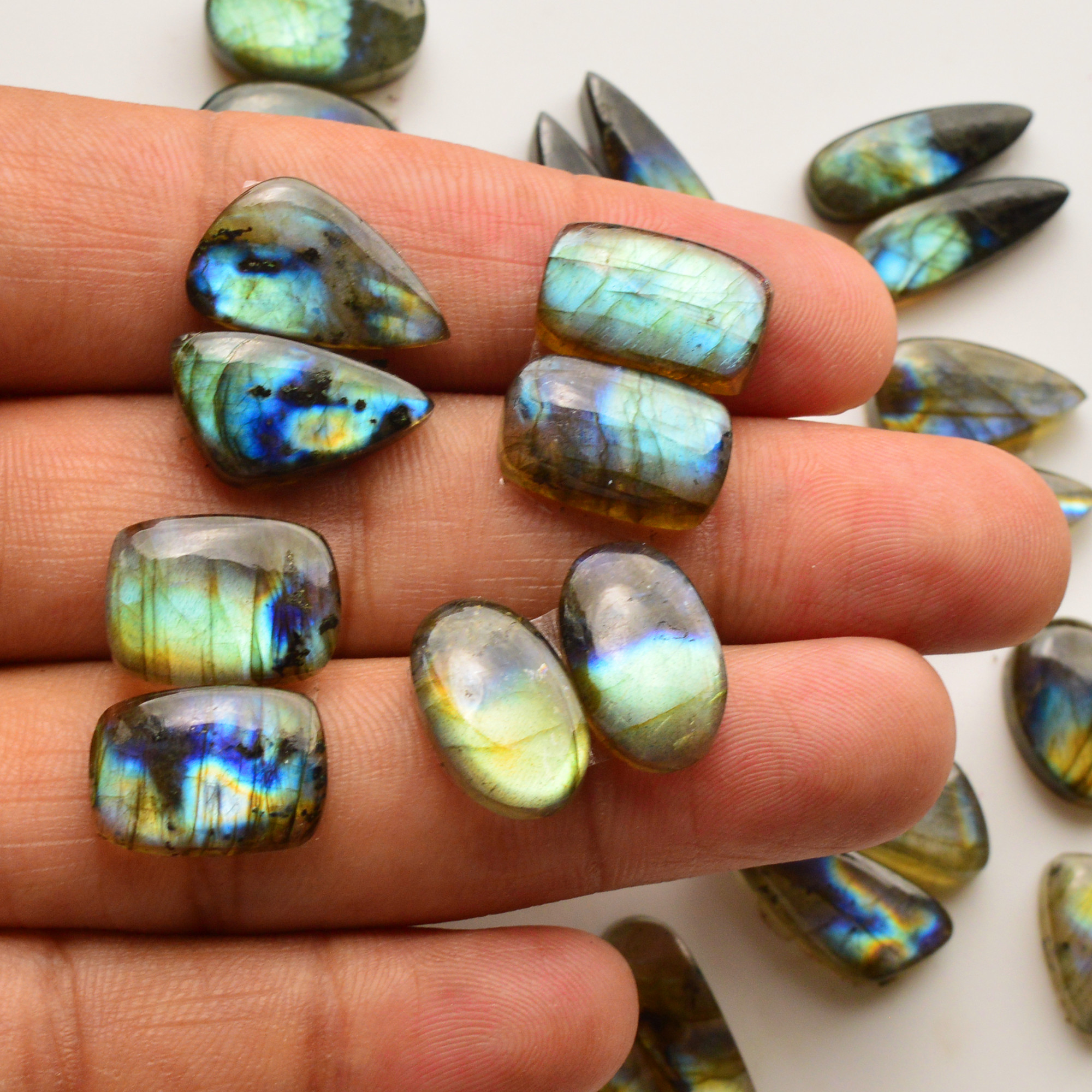 15 Pair 196Cts  Natural Labradorite Pair Gemstone Lot for jewellery making  22x7 12x12mm 19846