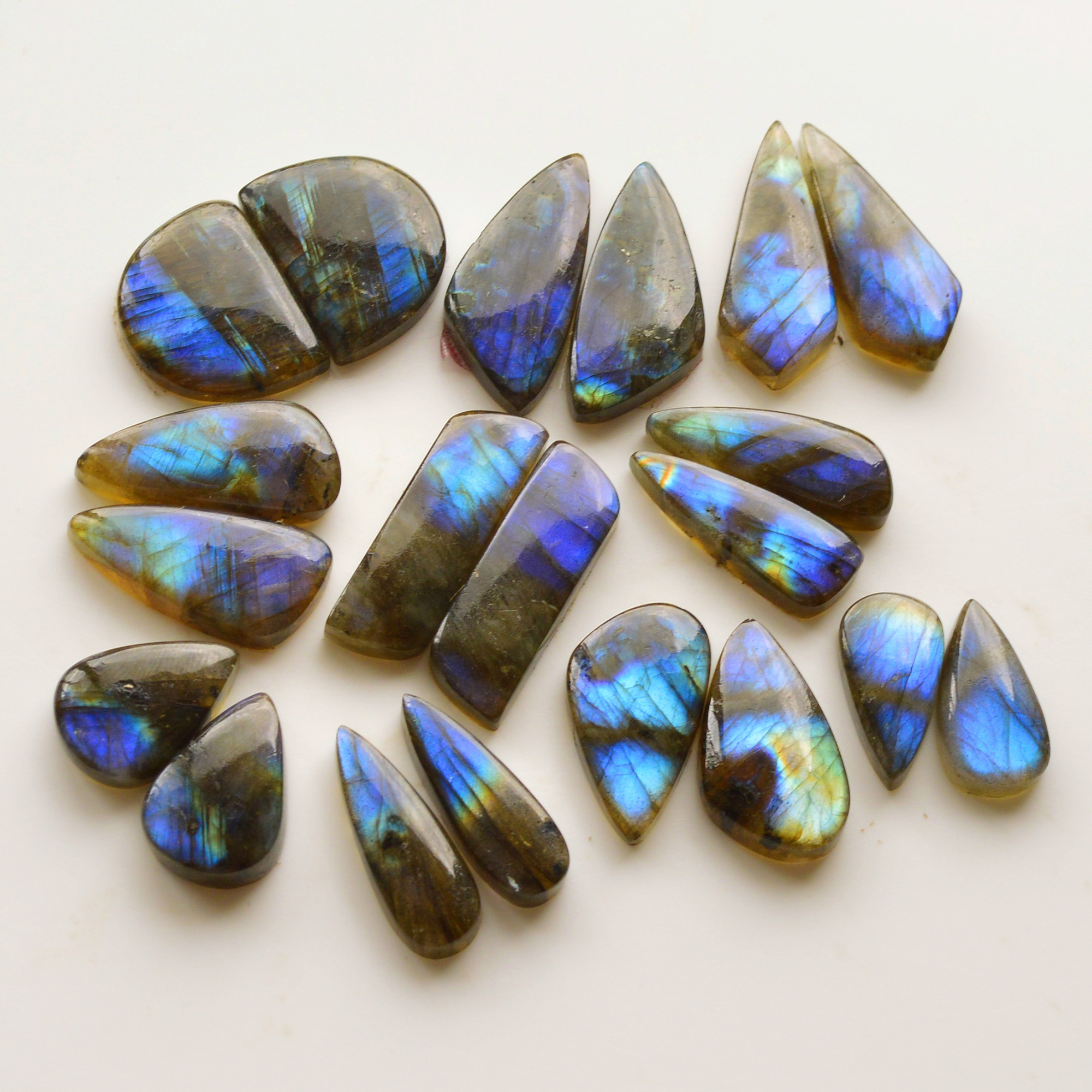 10 Pair 210Cts Natural Labradorite Pair Gemstone Lot for jewellery making 28x9 18x11mm 19847