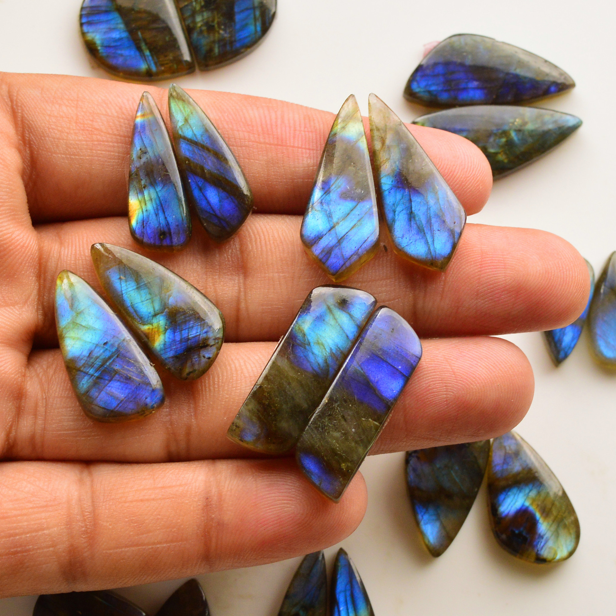 10 Pair 210Cts  Natural Labradorite Pair Gemstone Lot for jewellery making  28x9 18x11mm 19847