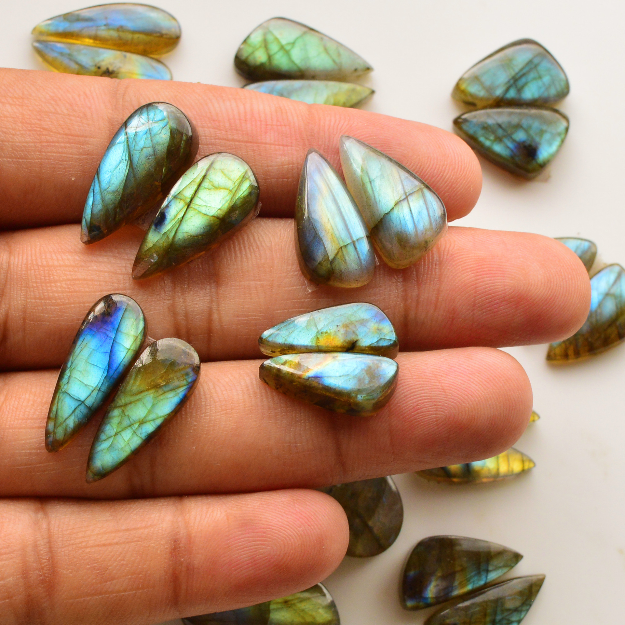 12 Pair 153Cts  Natural Labradorite Pair Gemstone Lot for jewellery making  23x8 18x7mm 19848
