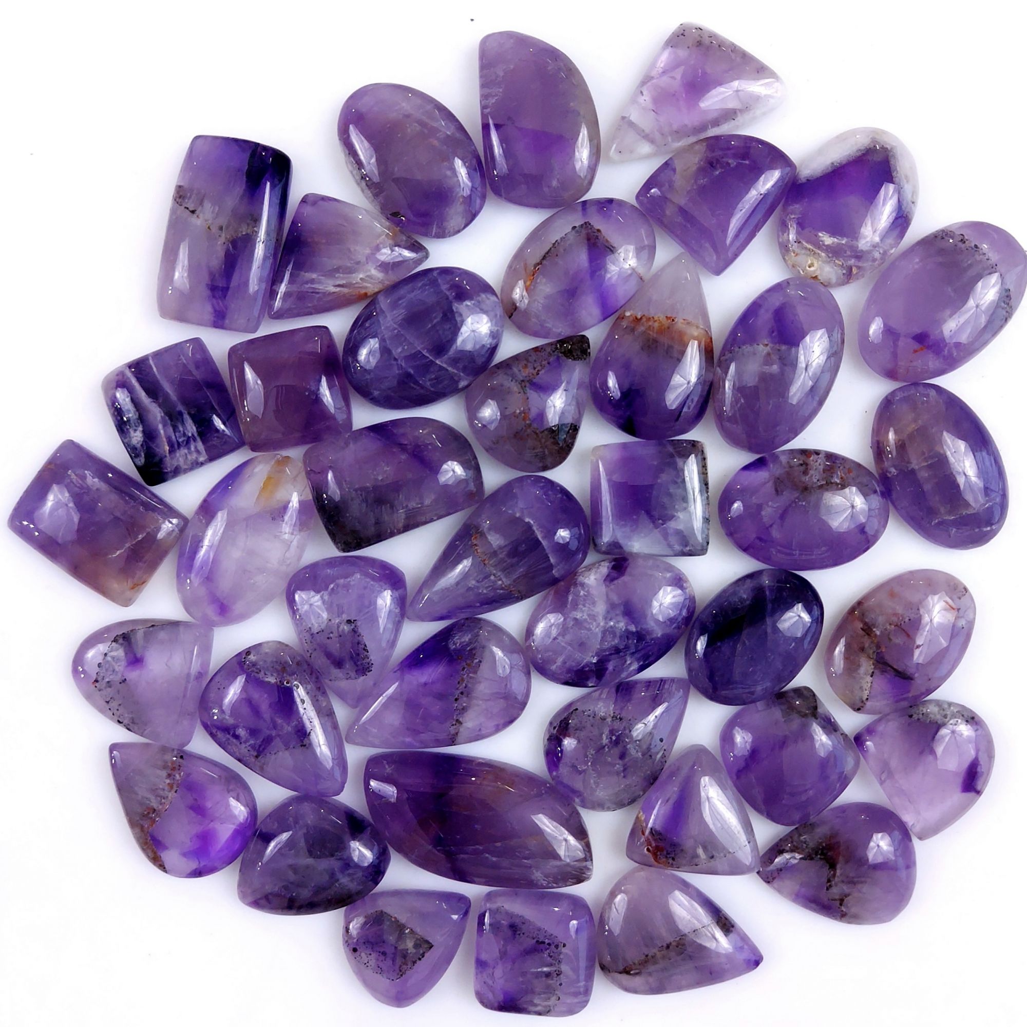 40Pcs 805Cts Natural Purple Amethyst Loose Cabochon Flat Back Both Side Polish Gemstone Lot 31x13 12x12mmG-1985