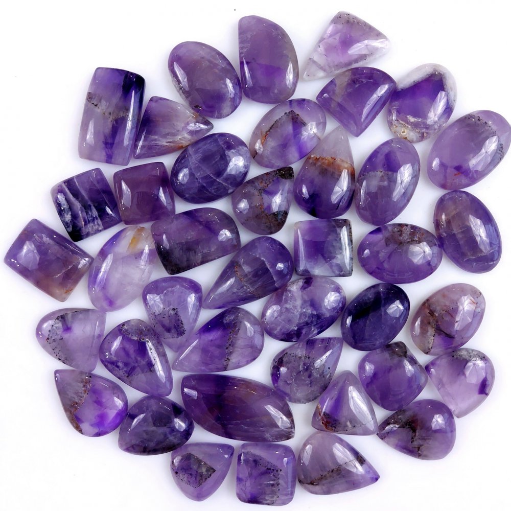 40Pcs 805Cts Natural Purple Amethyst Loose Cabochon Flat Back Both Side Polish Gemstone Lot 31x13 12x12mm#G-1985