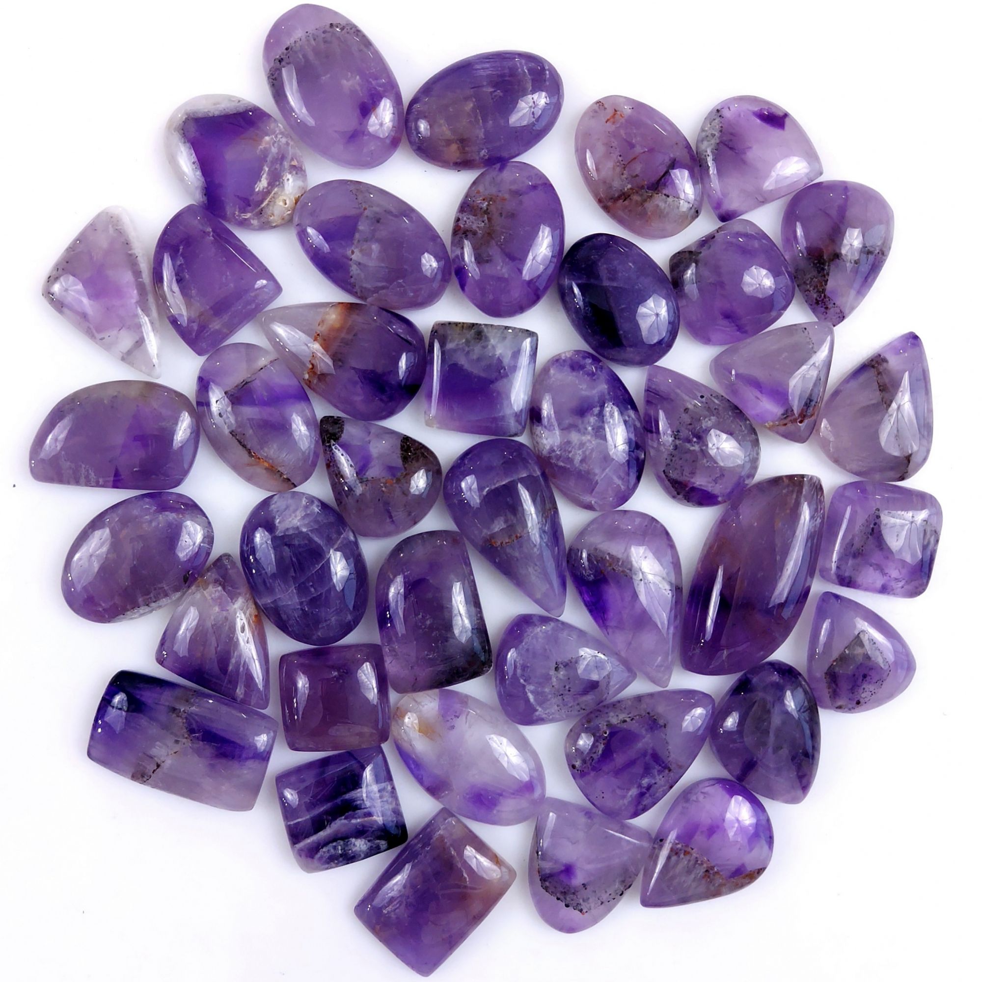 40Pcs 805Cts Natural Purple Amethyst Loose Cabochon Flat Back Both Side Polish Gemstone Lot 31x13 12x12mmG-1985