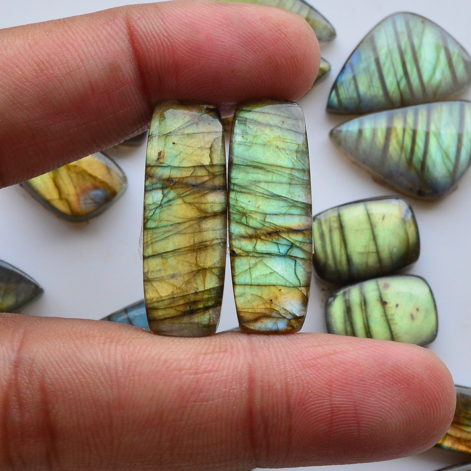 10 Pair 251Cts  Natural Labradorite Pair Gemstone Lot for jewellery making  30x10 15x15mm 19850