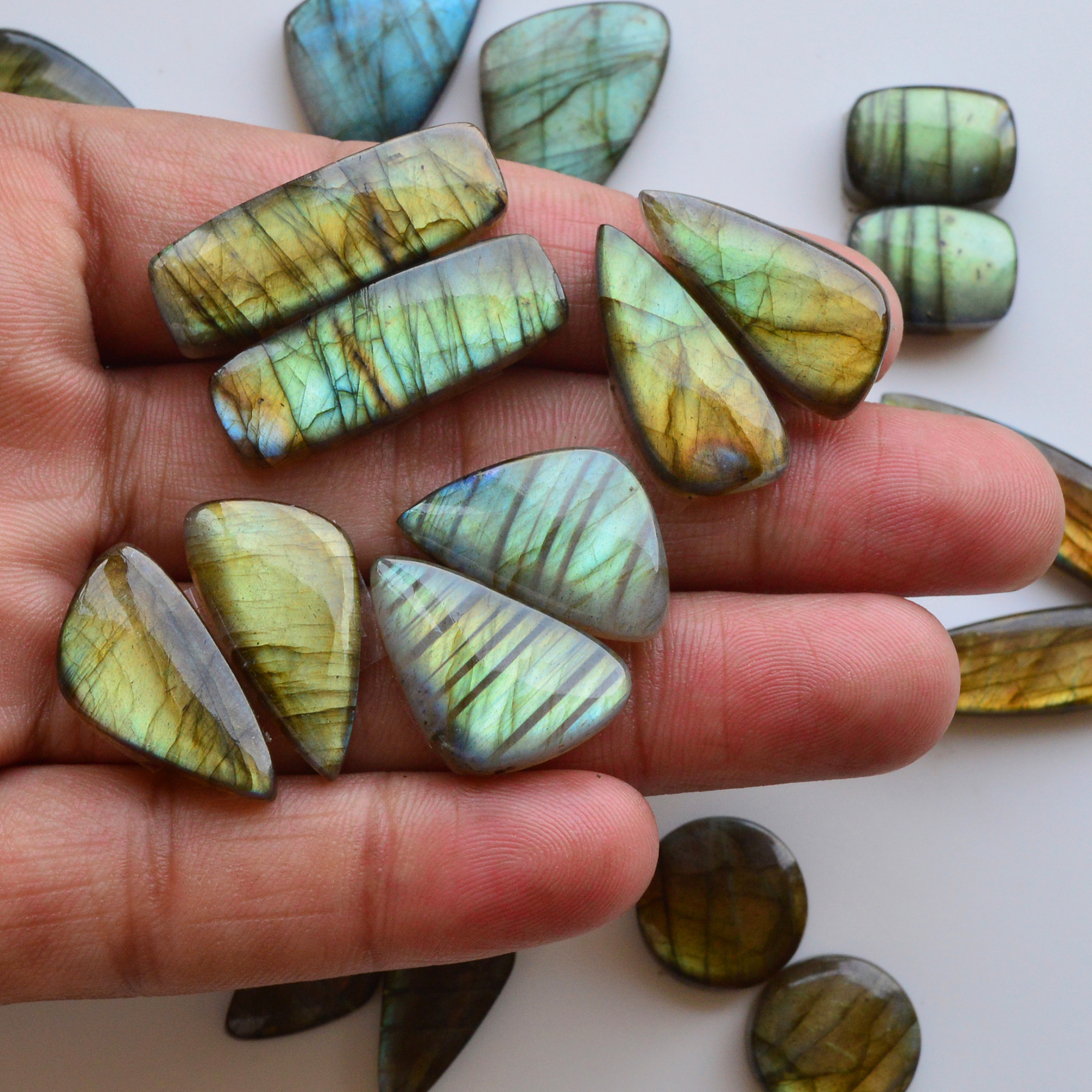 10 Pair 251Cts  Natural Labradorite Pair Gemstone Lot for jewellery making  30x10 15x15mm 19850