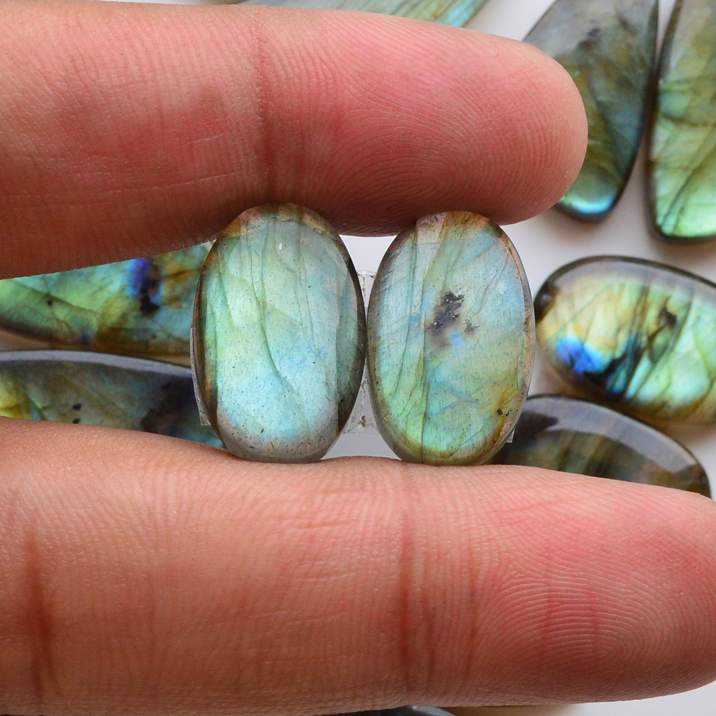 8 Pair 193Cts Natural Labradorite Pair Gemstone Lot for jewellery making 29x15 19x12mm 19852