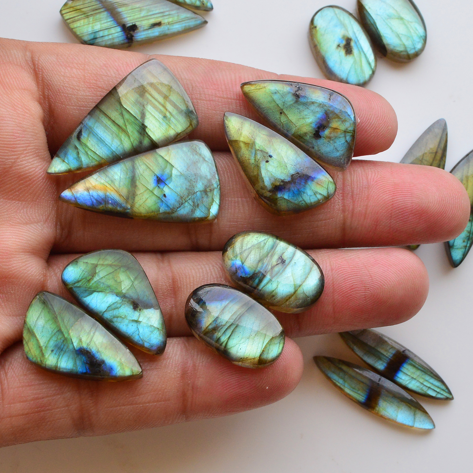 8 Pair 193Cts Natural Labradorite Pair Gemstone Lot for jewellery making 29x15 19x12mm 19852