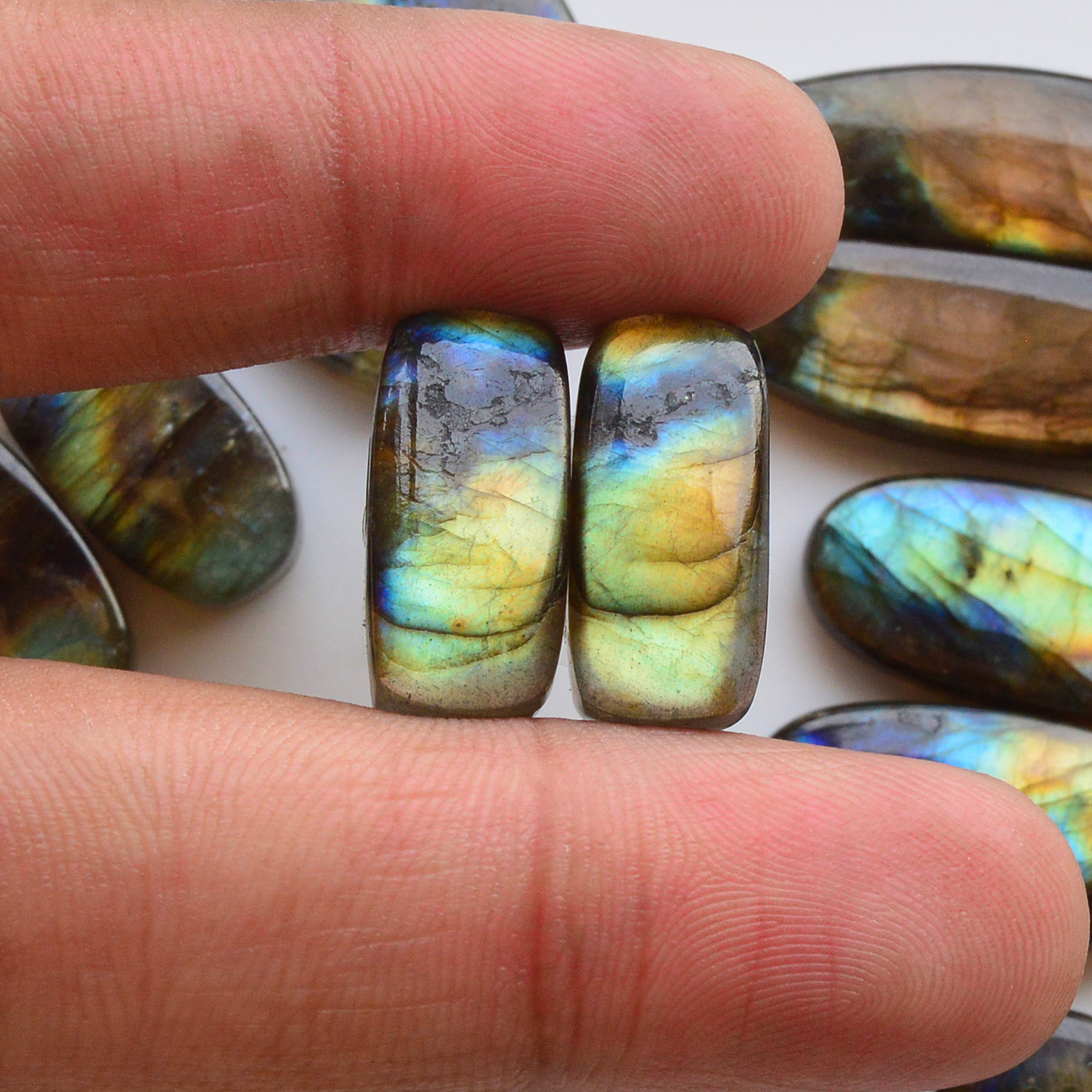 9 Pair 213Cts Natural Labradorite Pair Gemstone Lot for jewellery making 38x10 20x10mm 19853