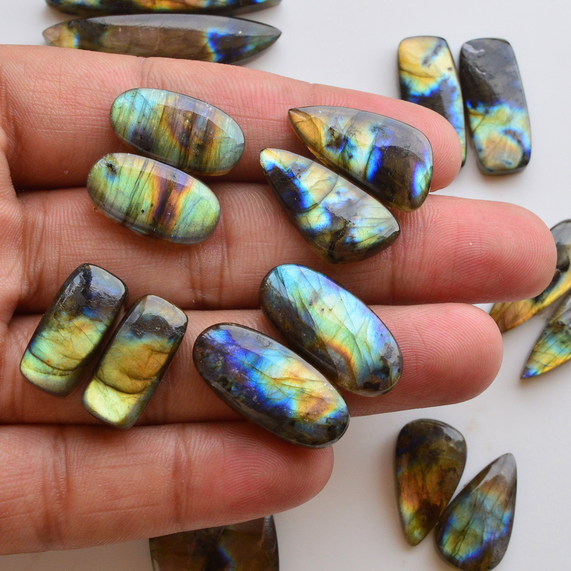 9 Pair 213Cts  Natural Labradorite Pair Gemstone Lot for jewellery making  38x10 20x10mm 19853