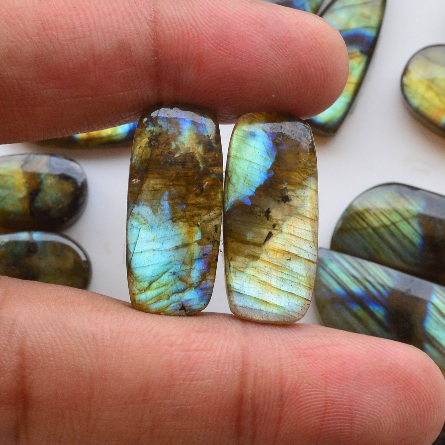 10 Pair 257Cts  Natural Labradorite Pair Gemstone Lot for jewellery making  30x8 25x10mm 19854