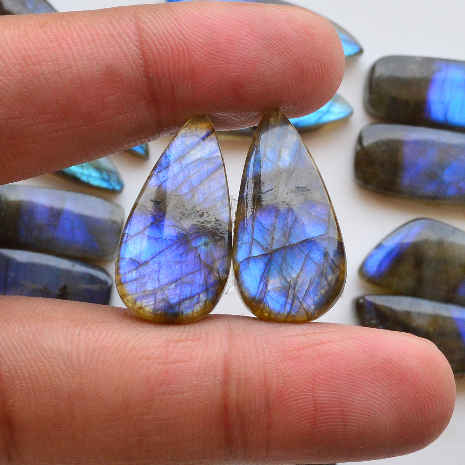 9 Pair 229Cts  Natural Labradorite Pair Gemstone Lot for jewellery making  32x11 17x10mm 19856