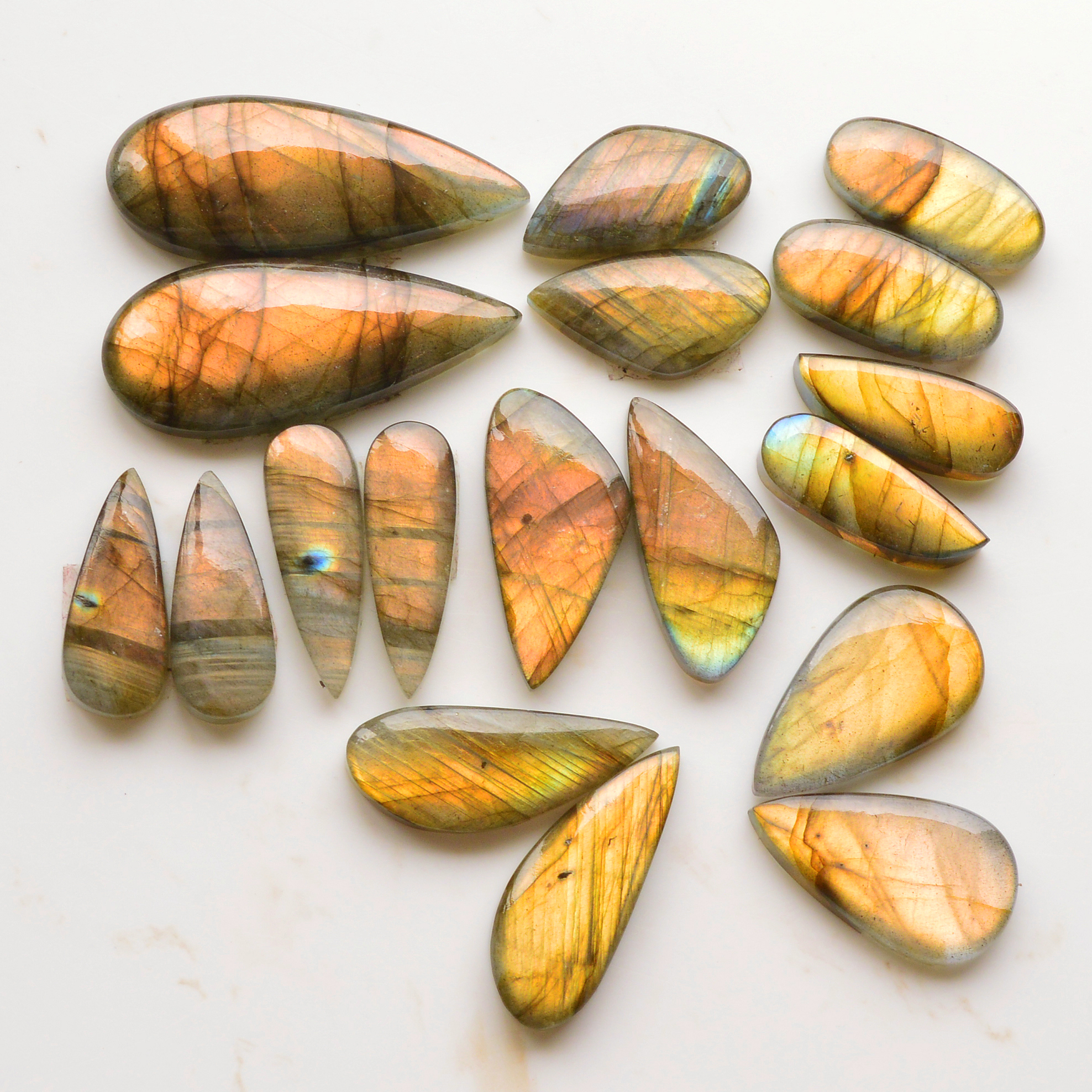 9 Pair 221Cts Natural Labradorite Pair Gemstone Lot for jewellery making 37x15 22x14mm 19859