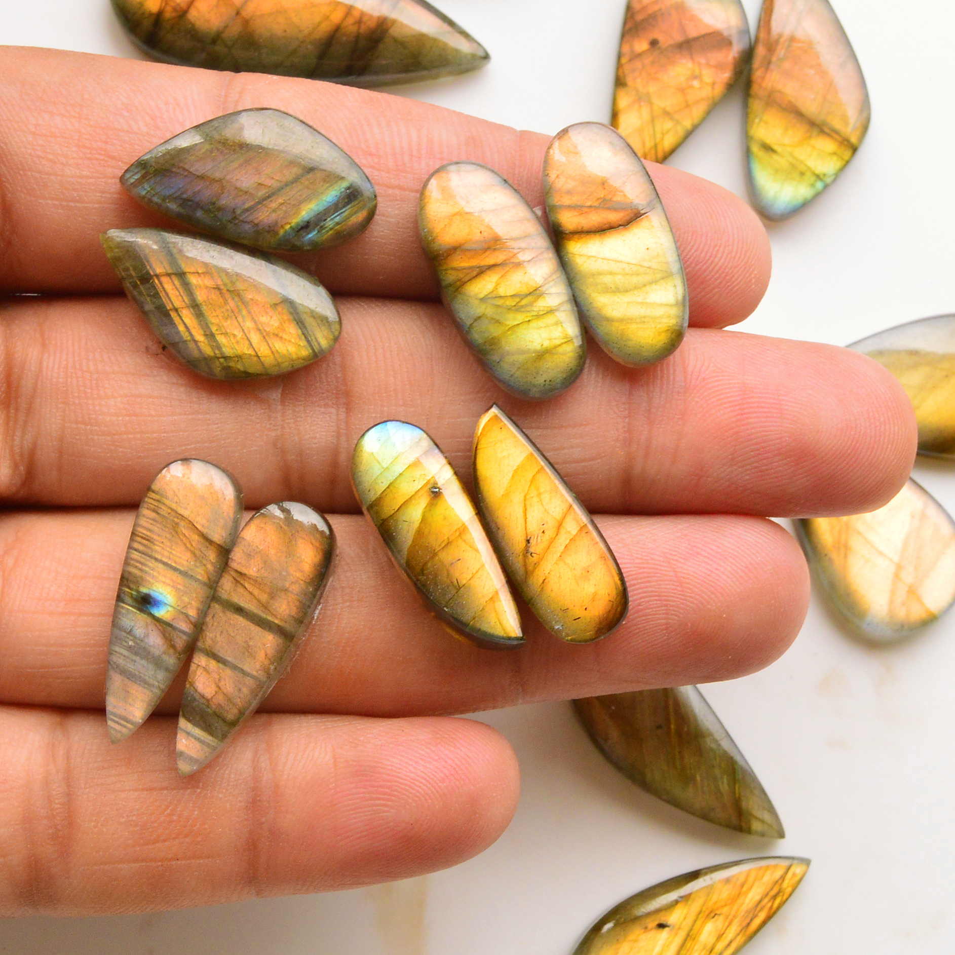 9 Pair 221Cts  Natural Labradorite Pair Gemstone Lot for jewellery making  37x15 22x14mm 19859